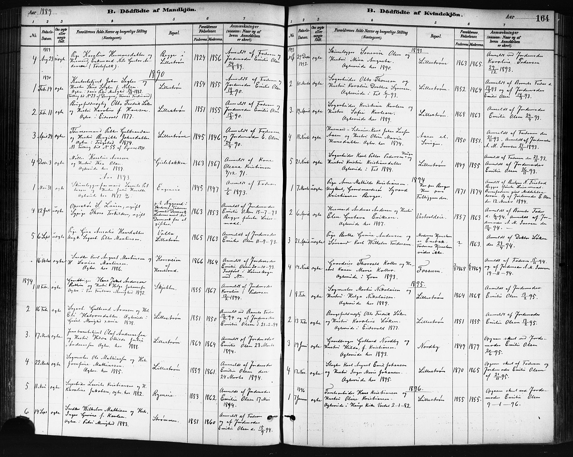 Skedsmo prestekontor Kirkebøker, SAO/A-10033a/G/Ga/L0004: Parish register (copy) no. I 4, 1883-1895, p. 164