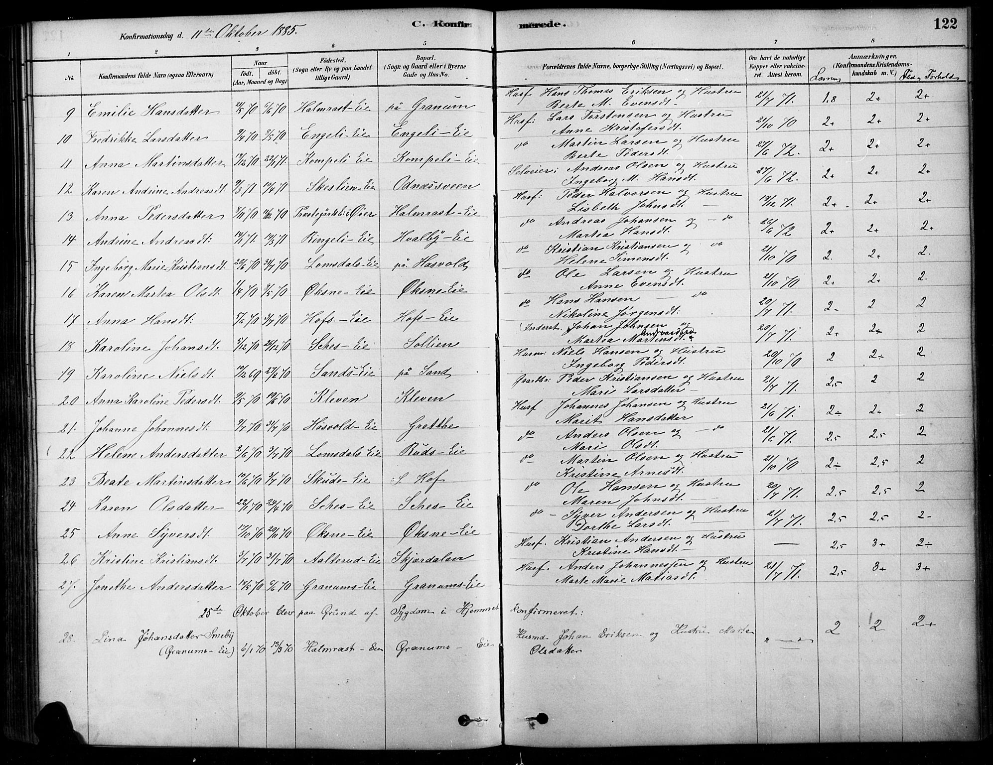 Søndre Land prestekontor, SAH/PREST-122/K/L0003: Parish register (official) no. 3, 1878-1894, p. 122