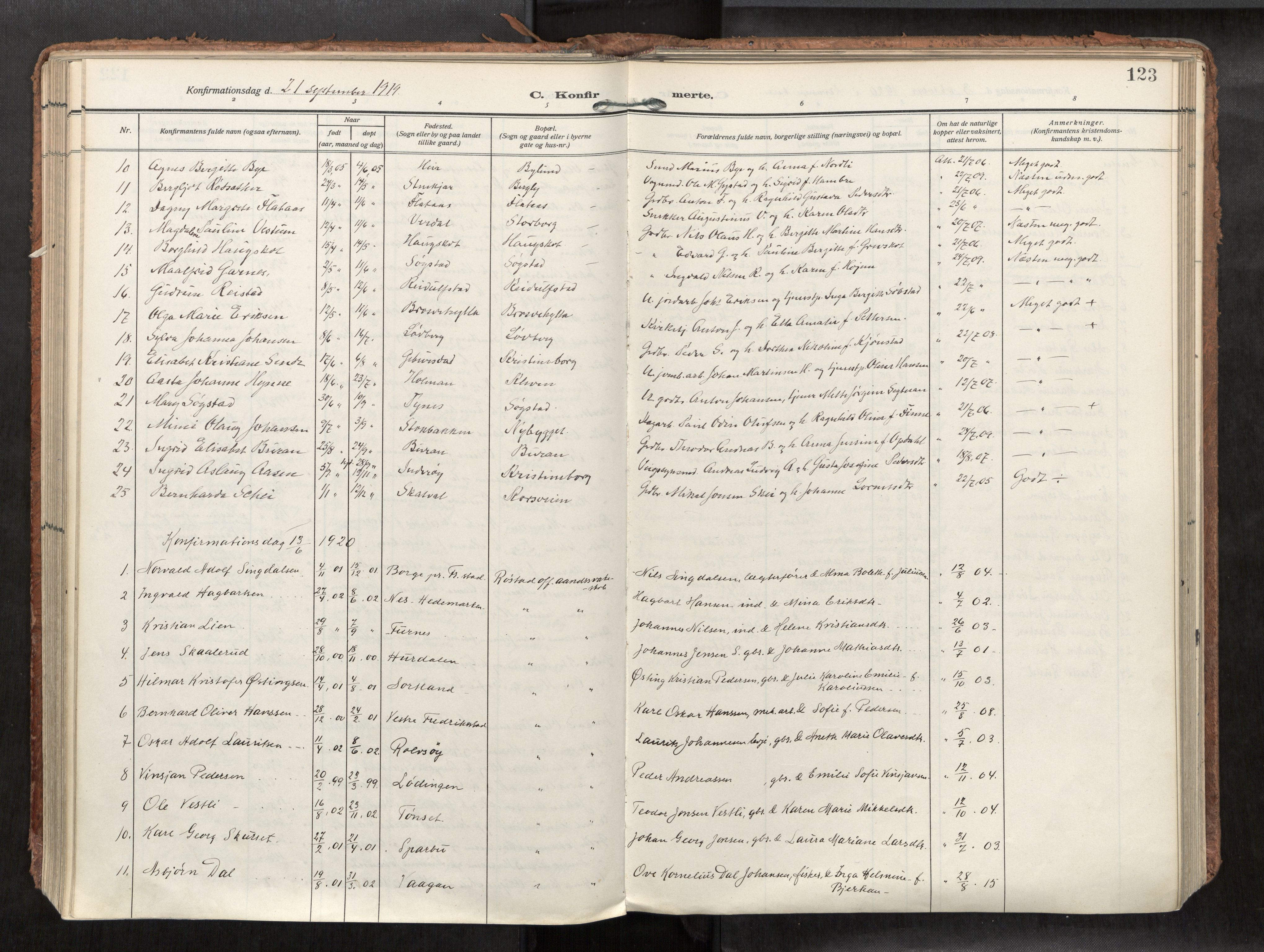 Levanger sokneprestkontor, SAT/A-1301/2/H/Haa/L0002: Parish register (official) no. 2, 1912-1935, p. 123