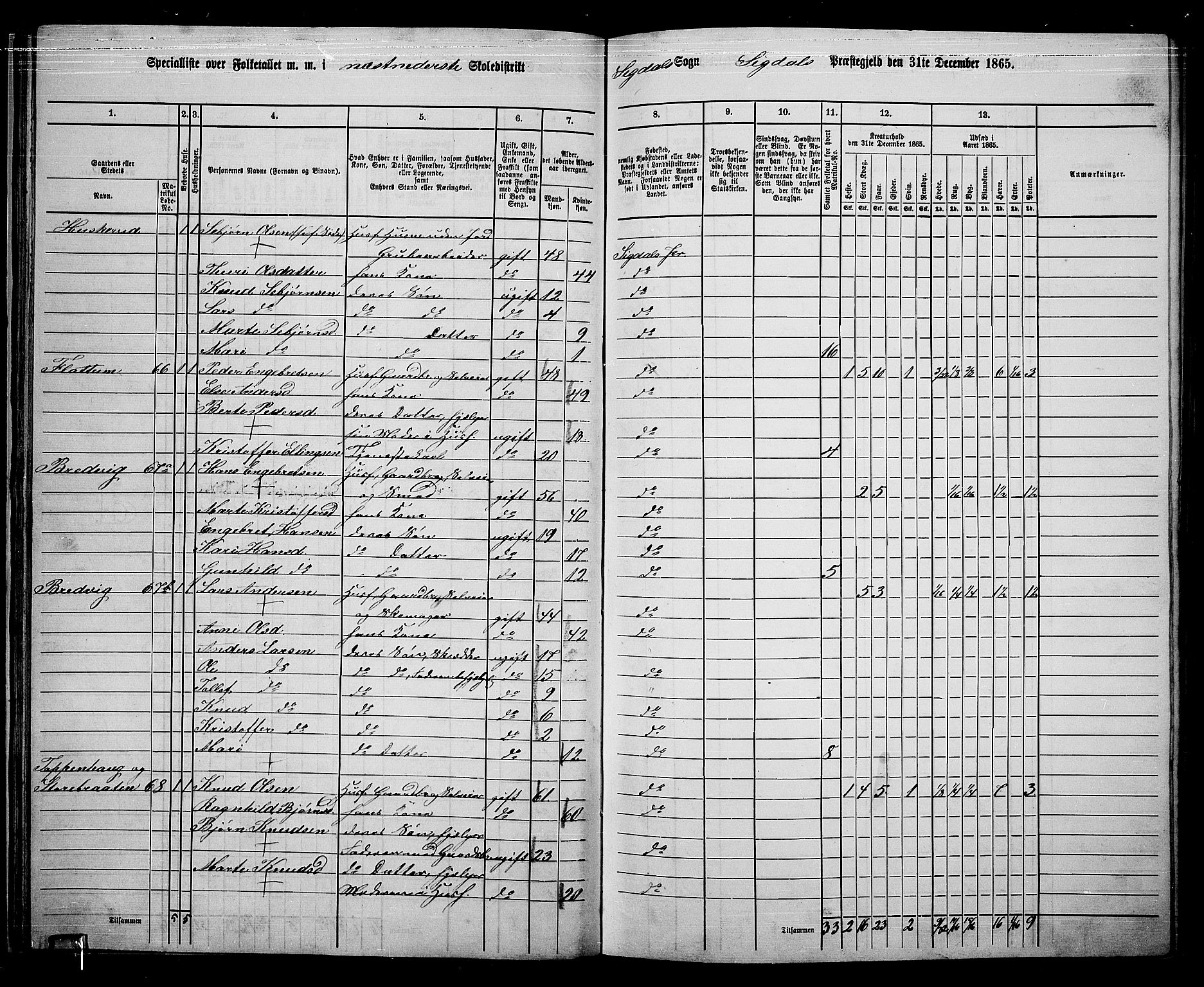 RA, 1865 census for Sigdal, 1865, p. 51