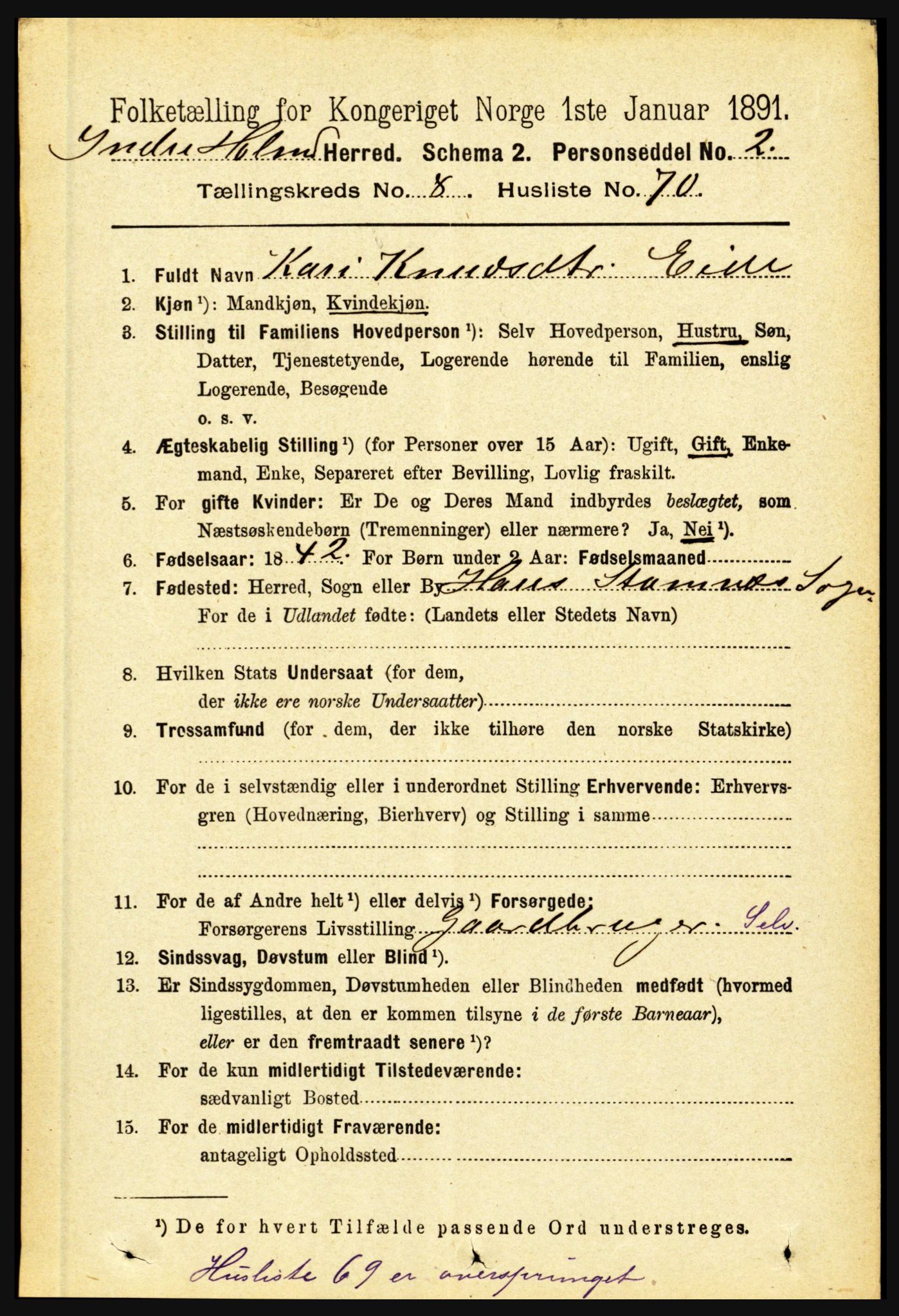 RA, 1891 census for 1430 Indre Holmedal, 1891, p. 3864