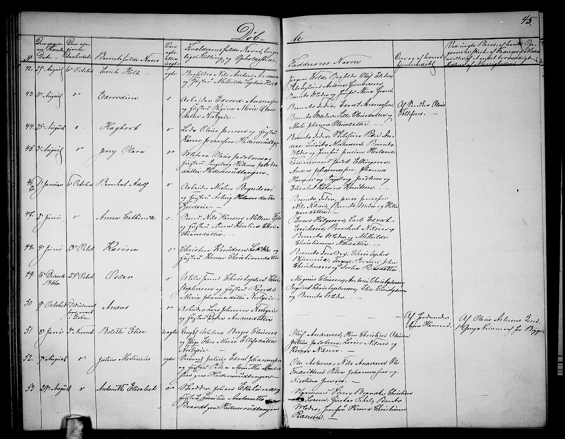 Skoger kirkebøker, AV/SAKO-A-59/G/Ga/L0002: Parish register (copy) no. I 2, 1860-1880, p. 45