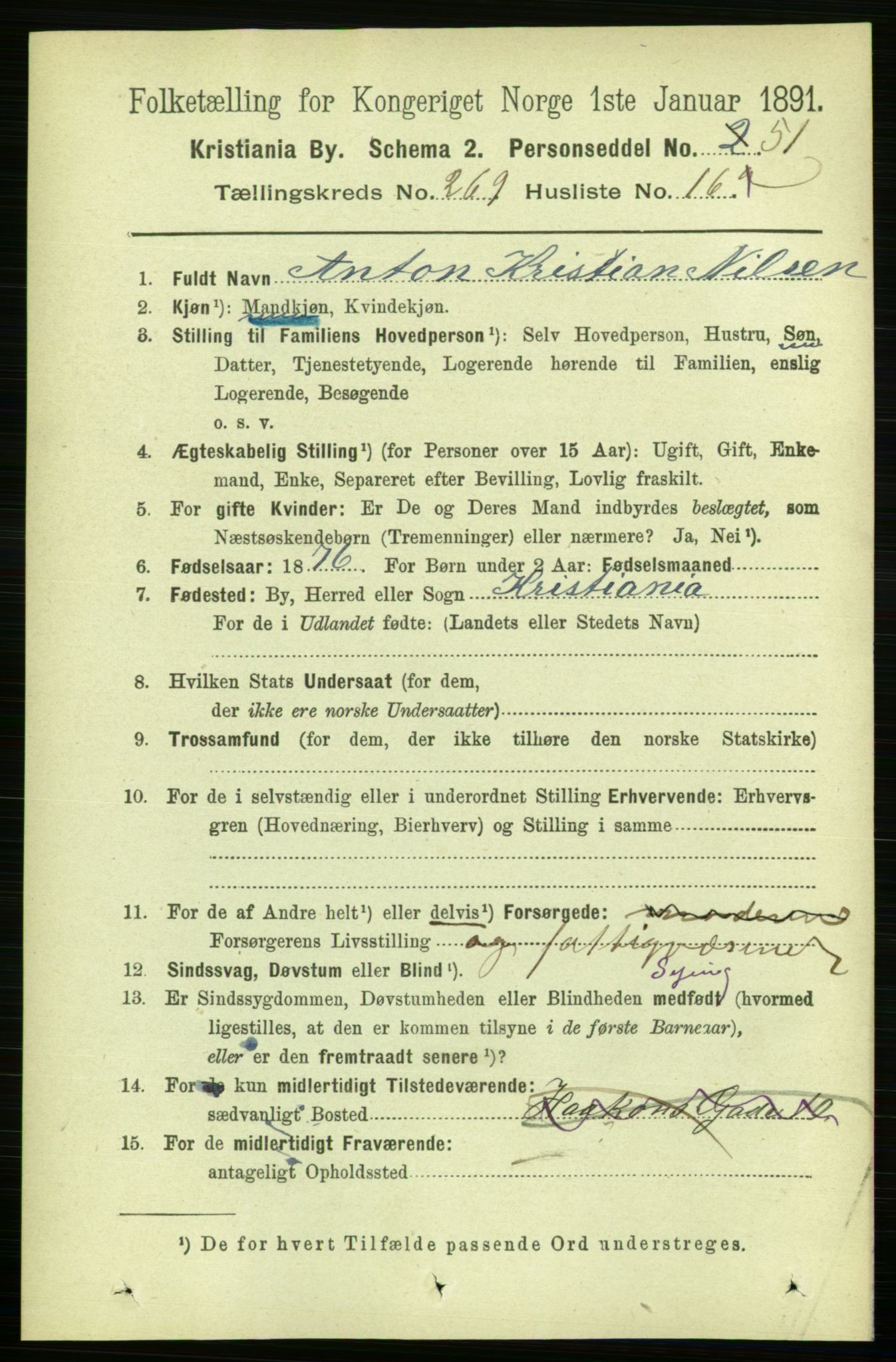 RA, 1891 census for 0301 Kristiania, 1891, p. 163404