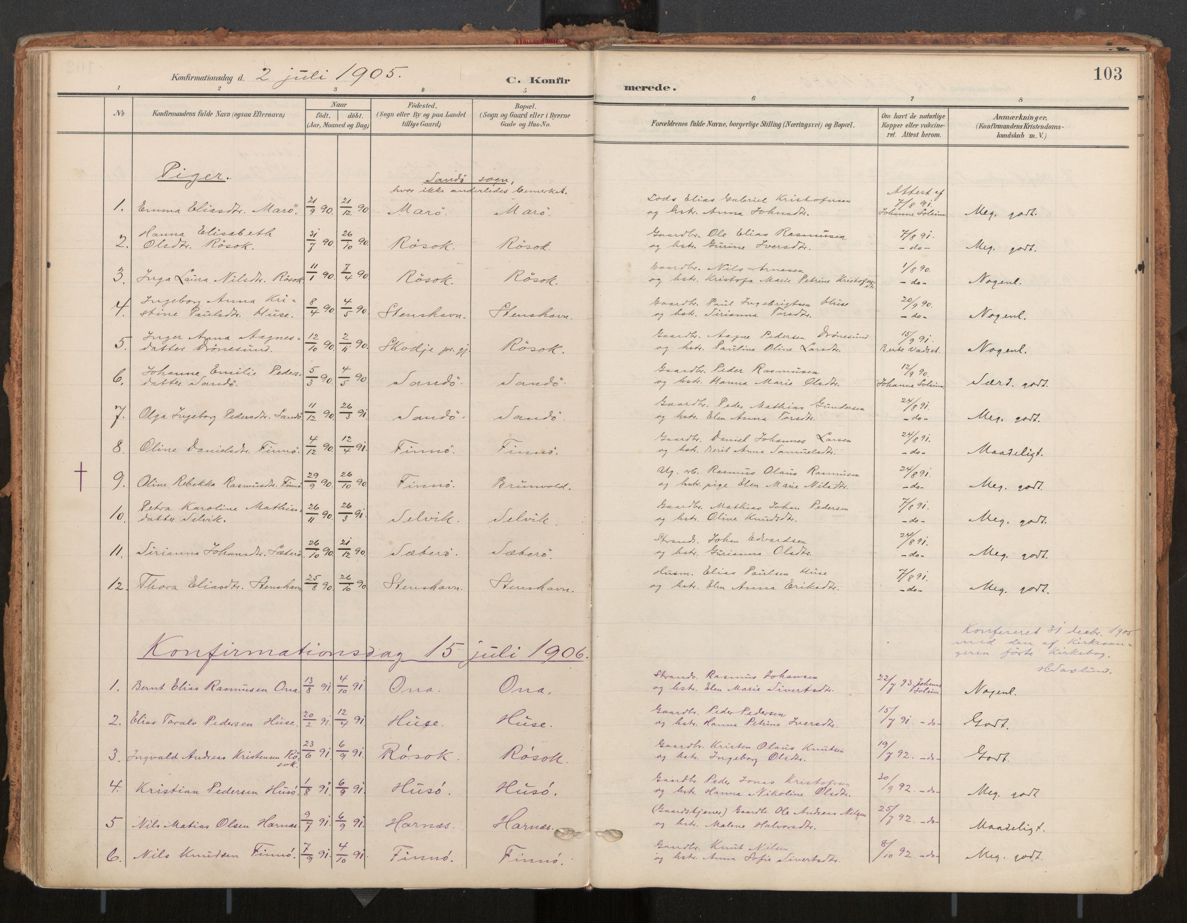 Ministerialprotokoller, klokkerbøker og fødselsregistre - Møre og Romsdal, SAT/A-1454/561/L0730: Parish register (official) no. 561A04, 1901-1929, p. 103