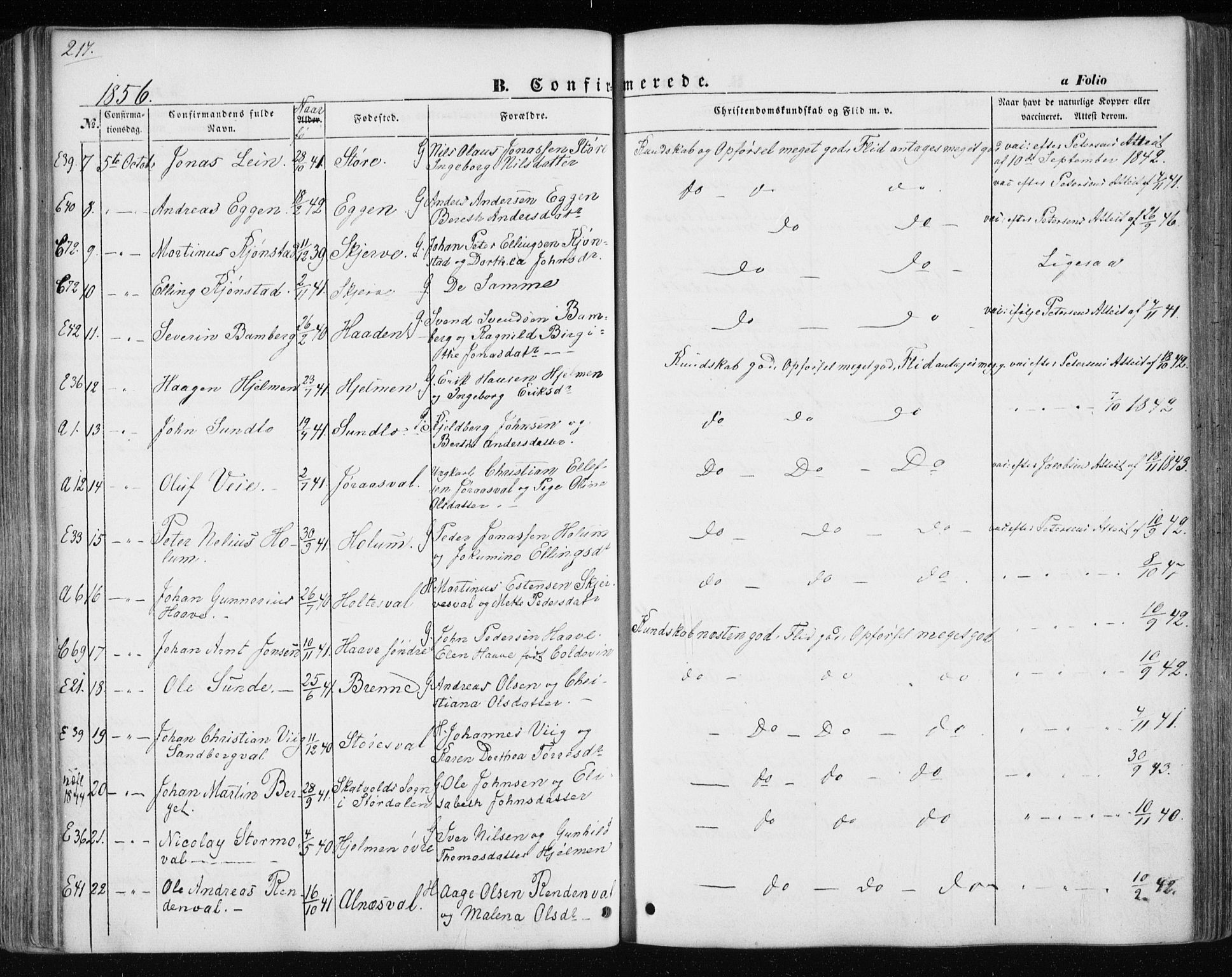 Ministerialprotokoller, klokkerbøker og fødselsregistre - Nord-Trøndelag, SAT/A-1458/717/L0154: Parish register (official) no. 717A07 /1, 1850-1862, p. 217