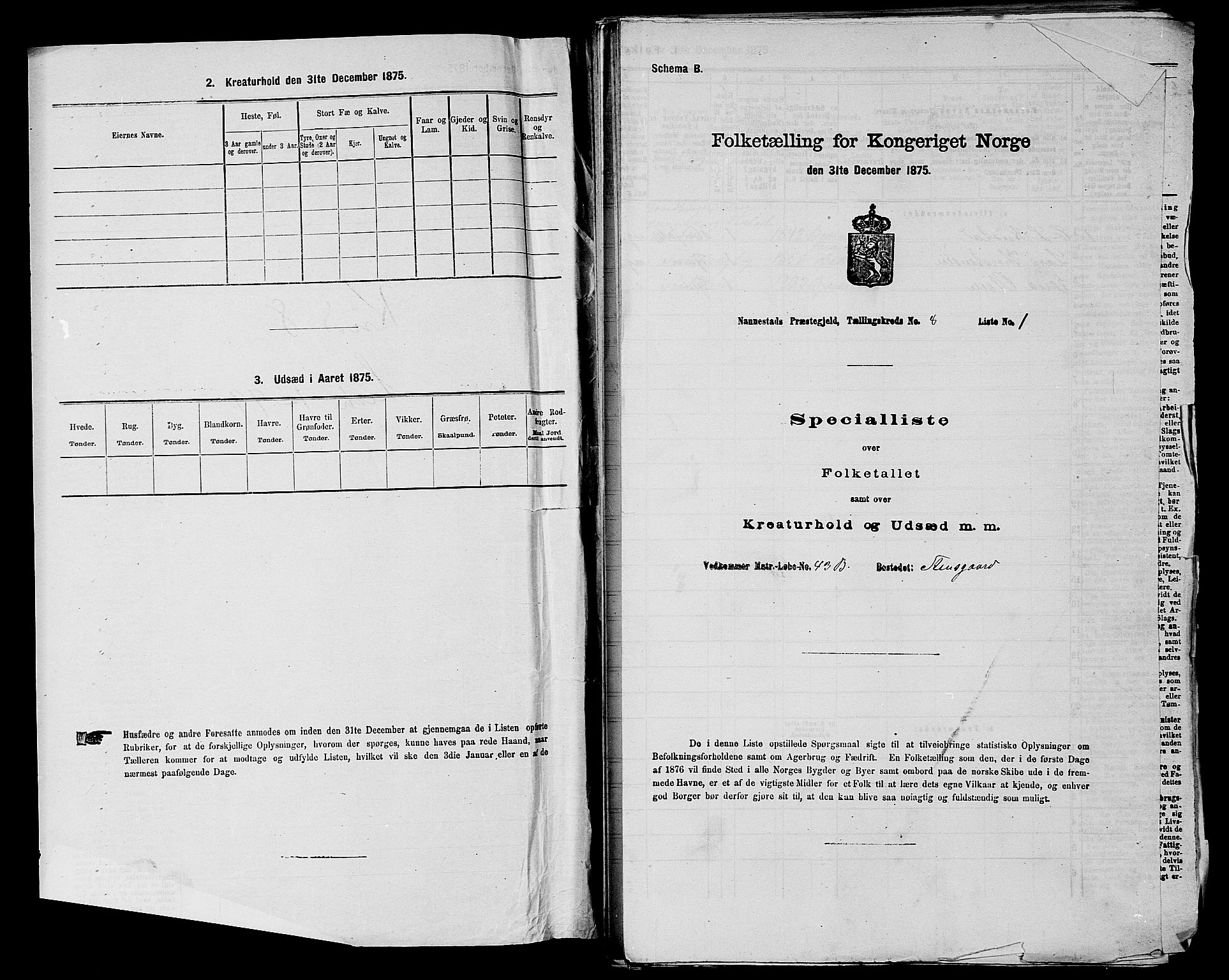 RA, 1875 census for 0238P Nannestad, 1875, p. 1250