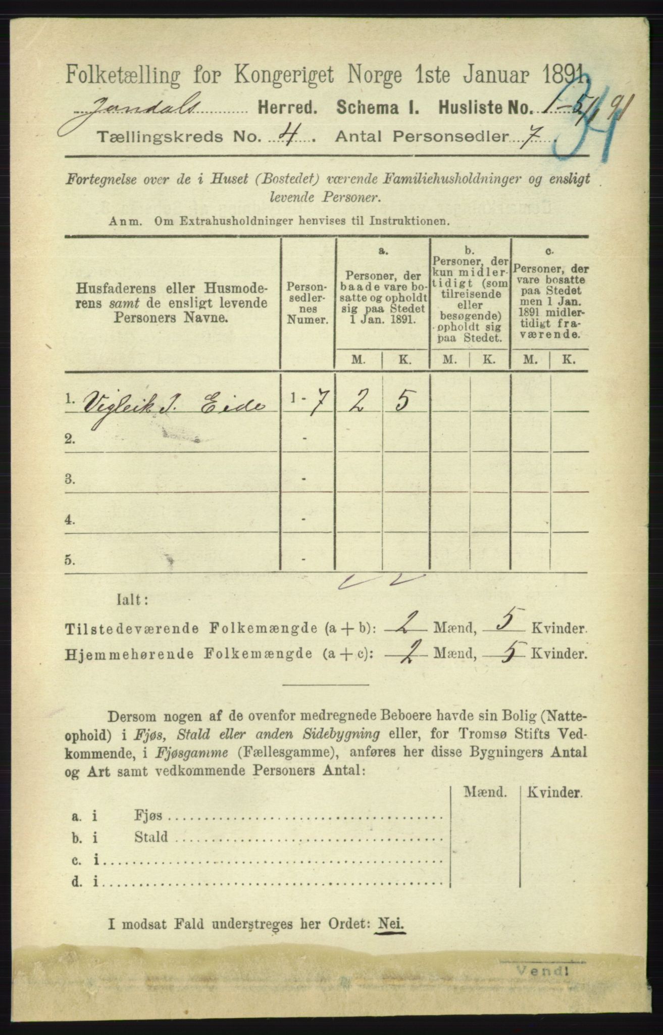 RA, 1891 census for 1227 Jondal, 1891, p. 1991