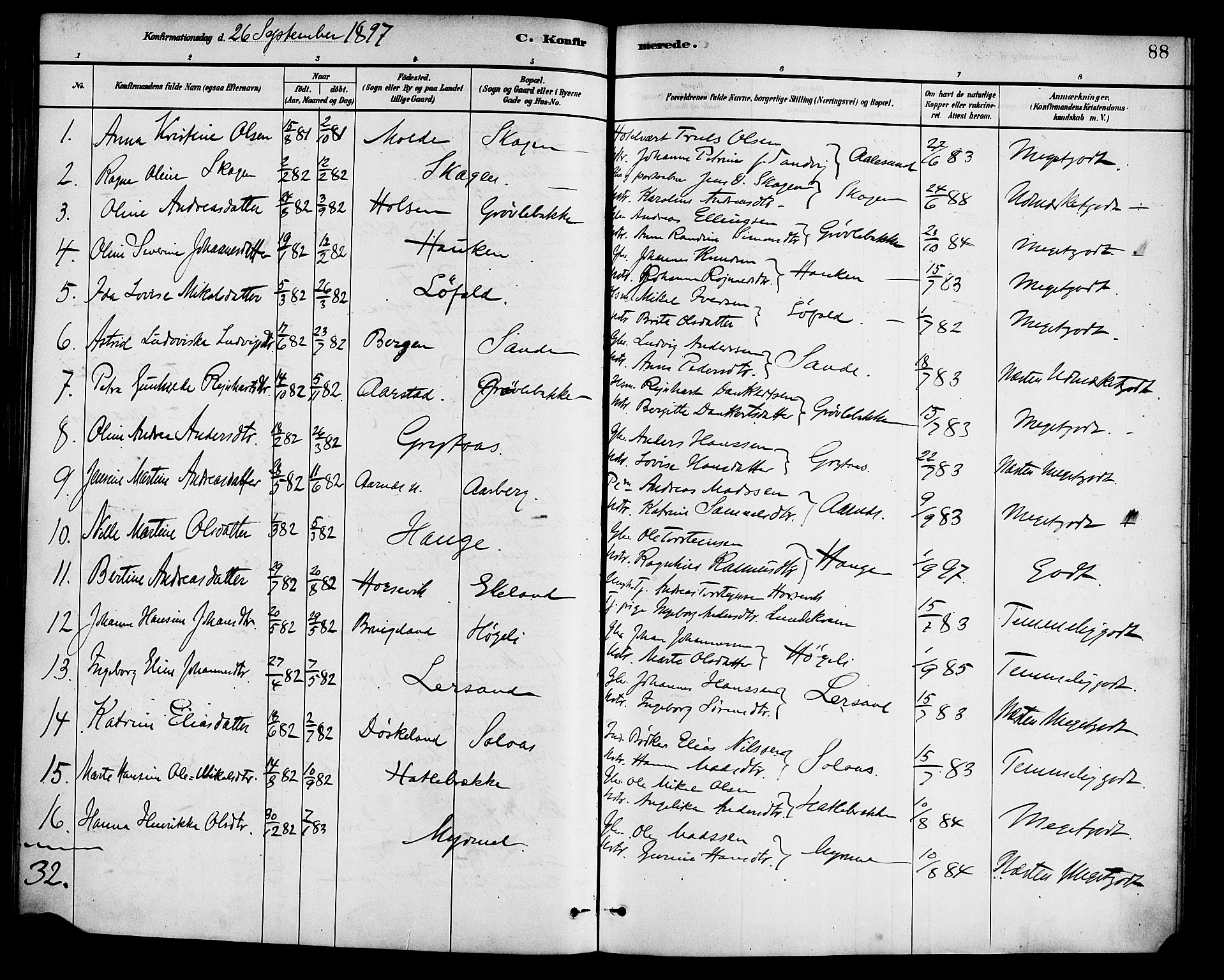 Gaular sokneprestembete, SAB/A-80001/H/Haa: Parish register (official) no. B 1, 1882-1897, p. 88