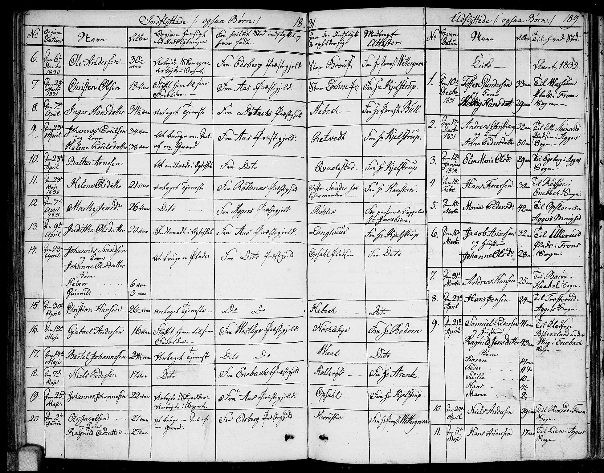 Kråkstad prestekontor Kirkebøker, SAO/A-10125a/F/Fa/L0004: Parish register (official) no. I 4, 1825-1837, p. 189