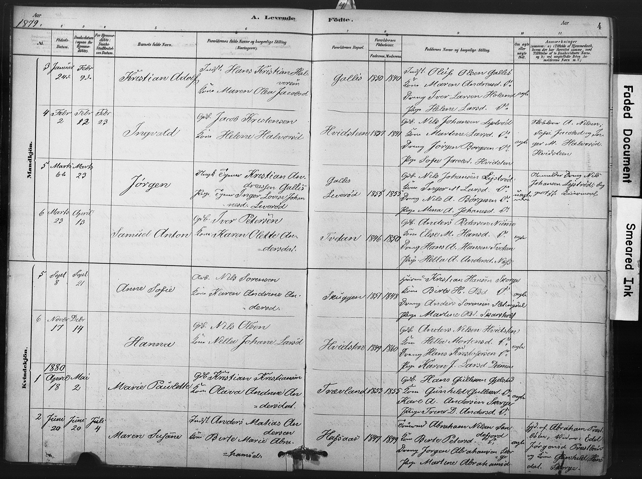 Andebu kirkebøker, AV/SAKO-A-336/F/Fa/L0008: Parish register (official) no. 8, 1878-1902, p. 4