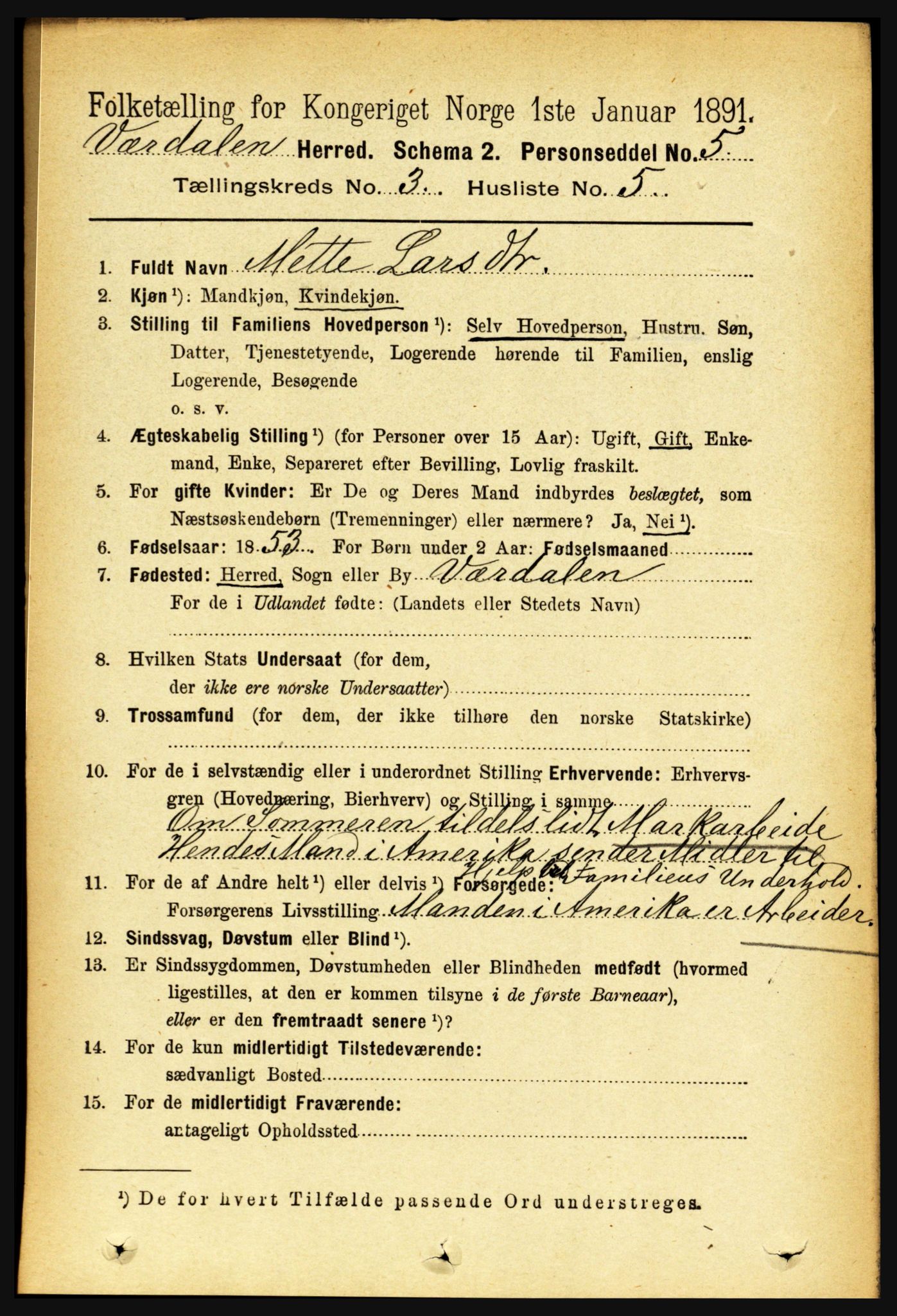 RA, 1891 census for 1721 Verdal, 1891, p. 1800