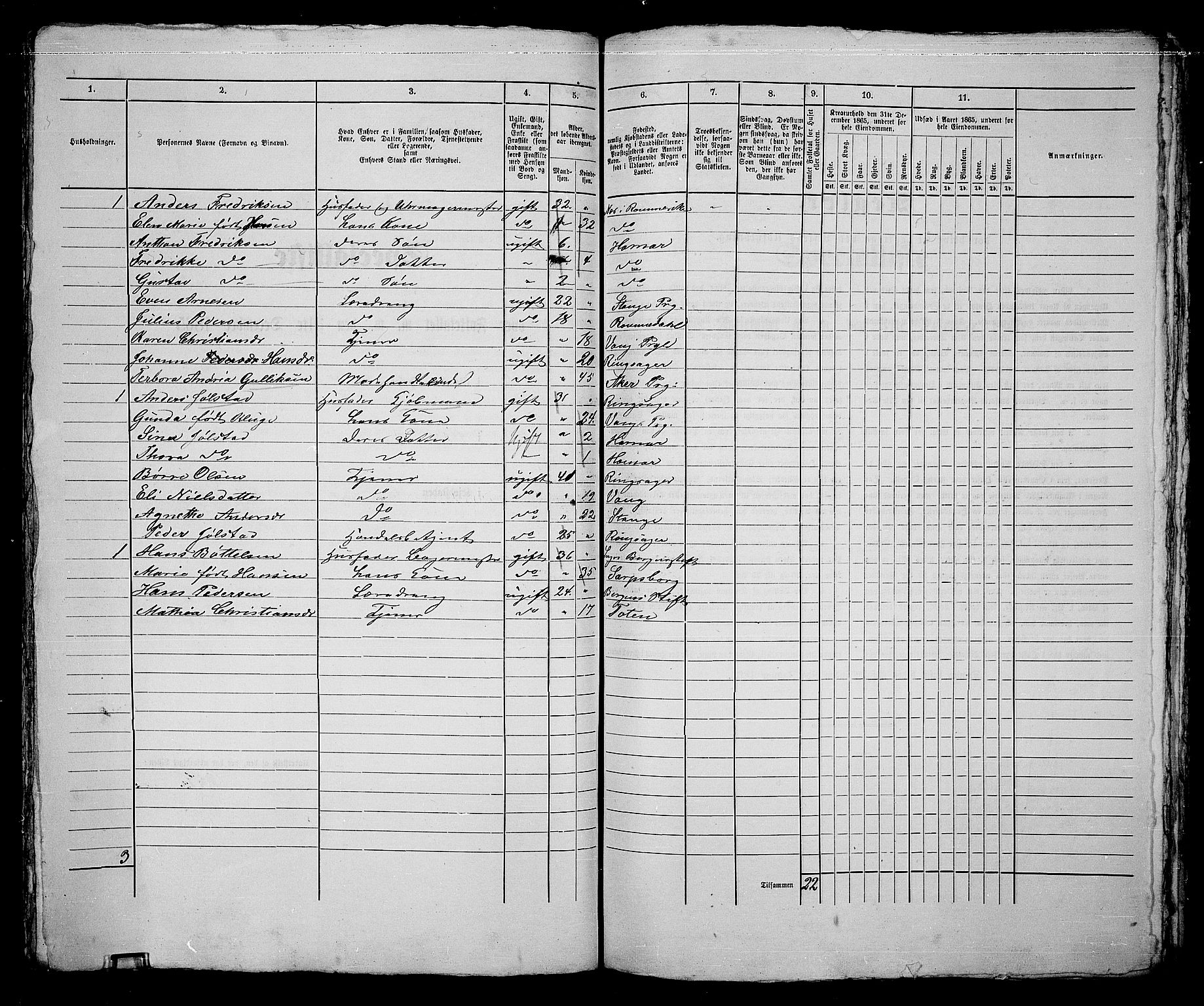 RA, 1865 census for Vang/Hamar, 1865, p. 178