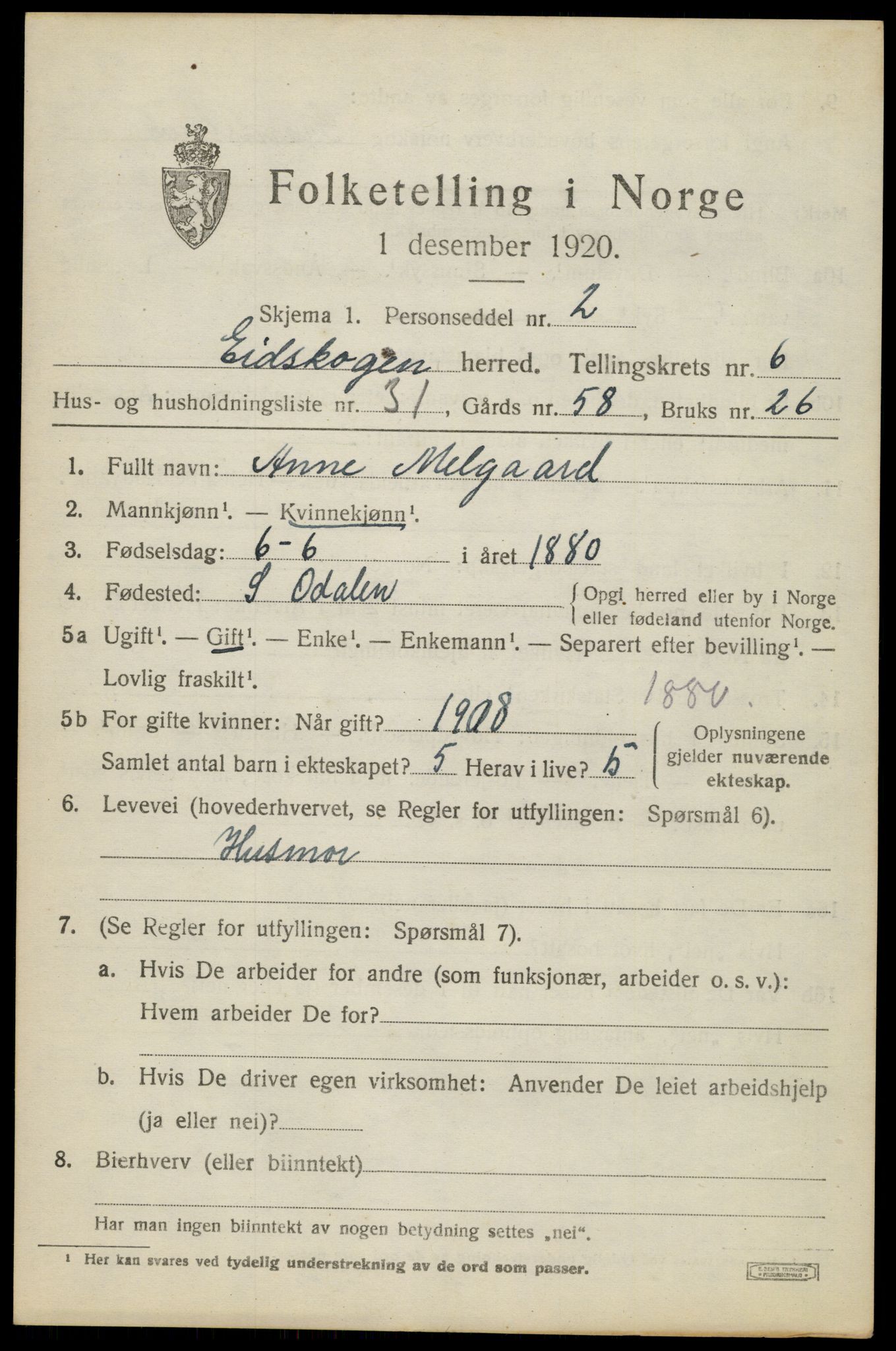 SAH, 1920 census for Eidskog, 1920, p. 6741