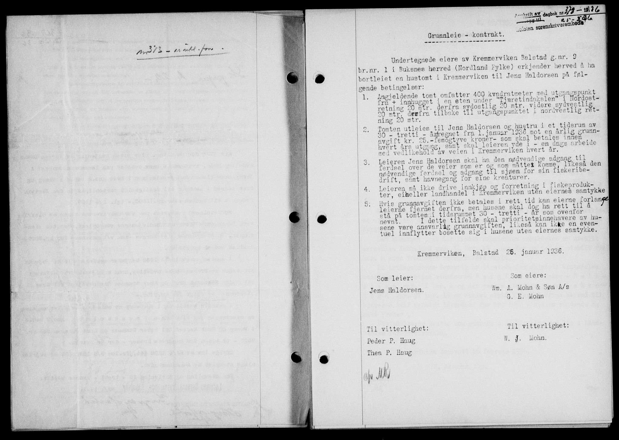 Lofoten sorenskriveri, SAT/A-0017/1/2/2C/L0033b: Mortgage book no. 33b, 1936-1936, Diary no: : 378/1936