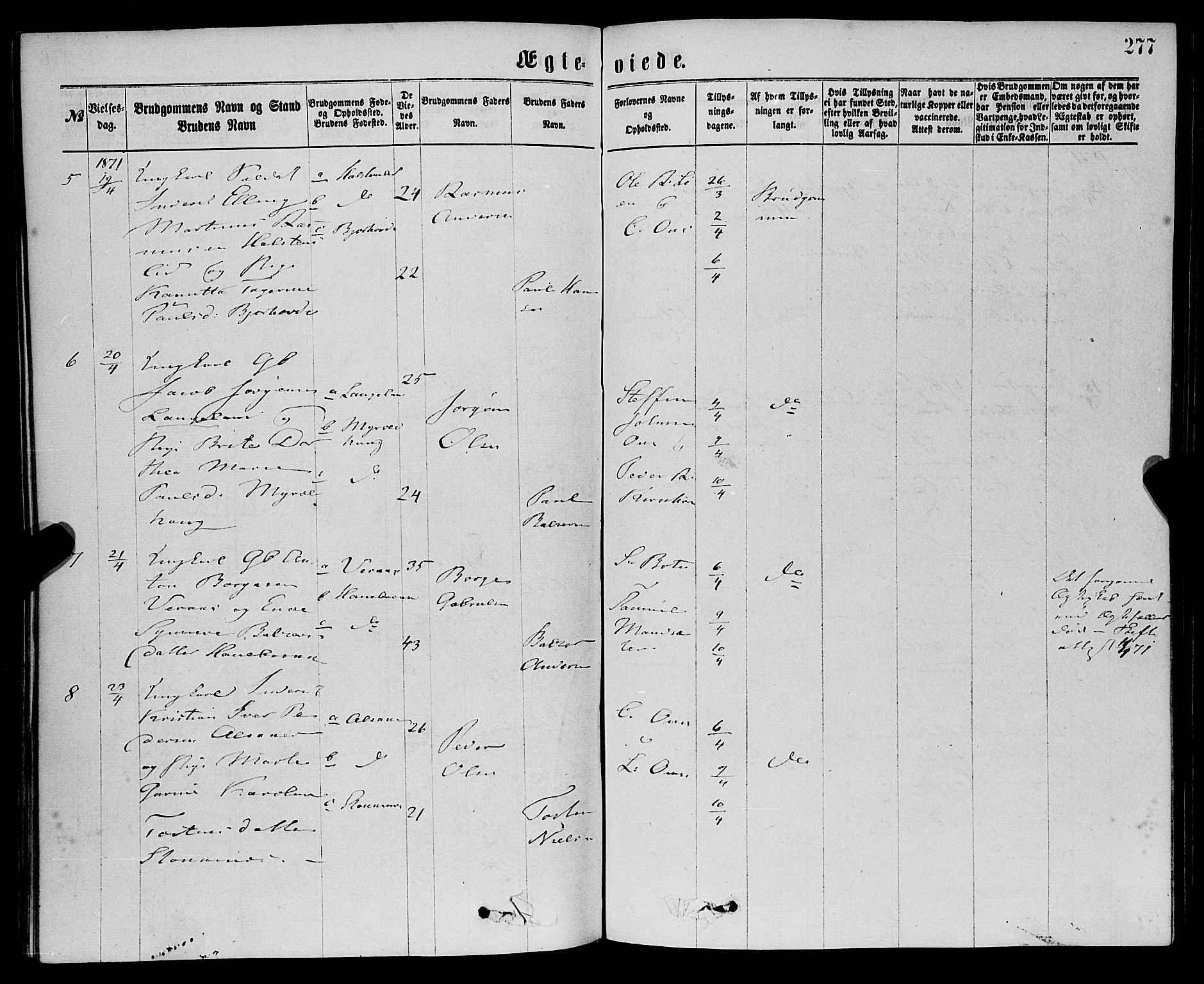 Eid sokneprestembete, AV/SAB-A-82301/H/Haa/Haaa/L0010: Parish register (official) no. A 10, 1867-1878, p. 277