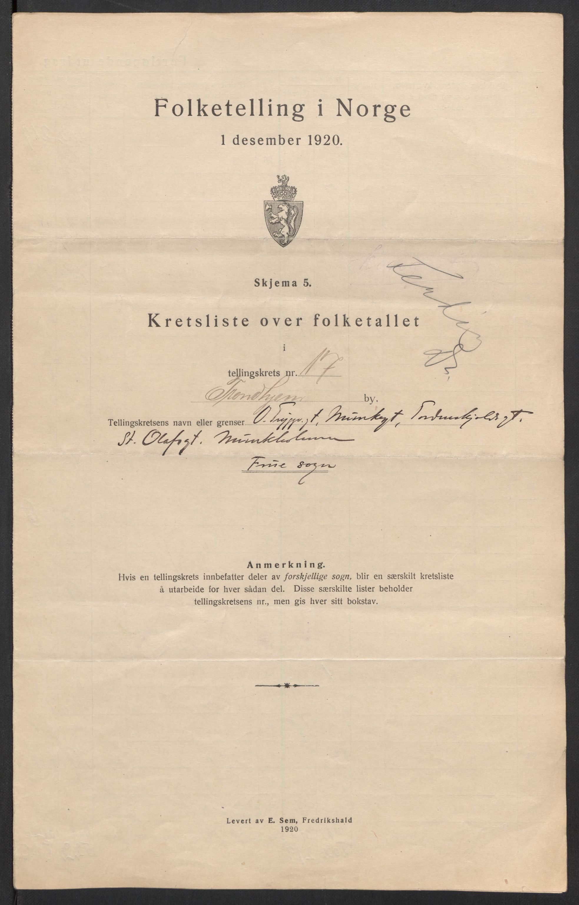SAT, 1920 census for Trondheim, 1920, p. 65