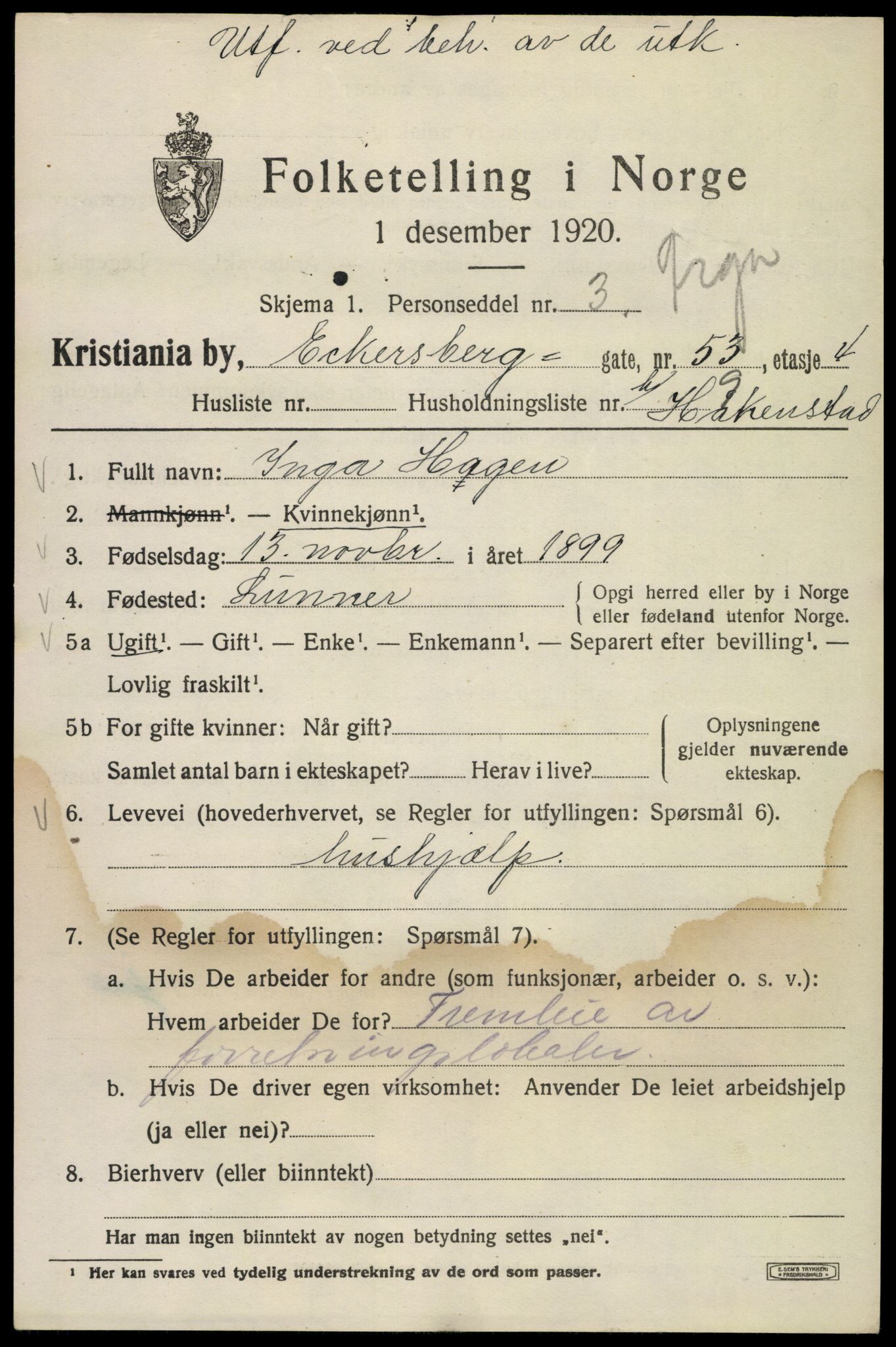 SAO, 1920 census for Kristiania, 1920, p. 209537