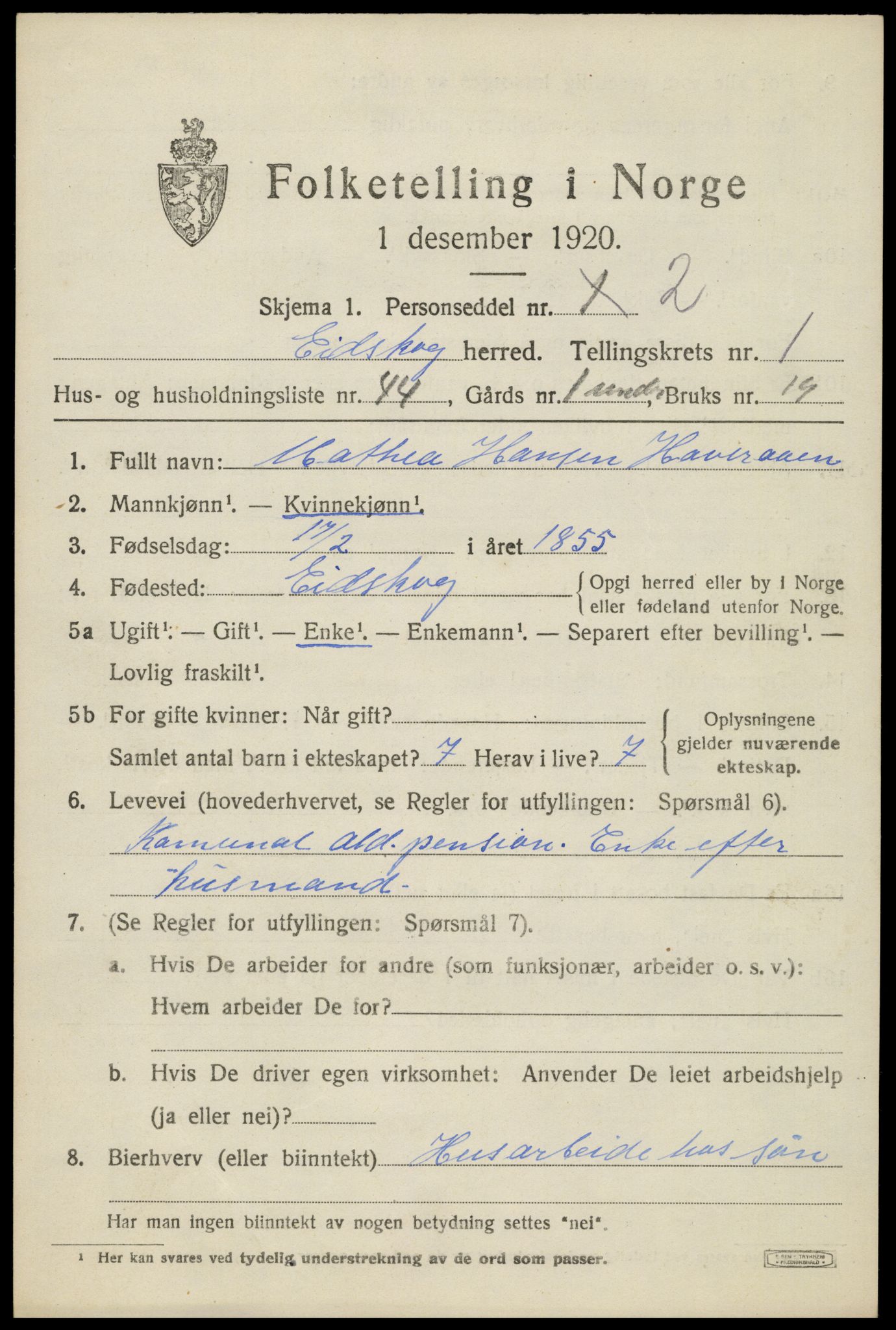 SAH, 1920 census for Eidskog, 1920, p. 2931