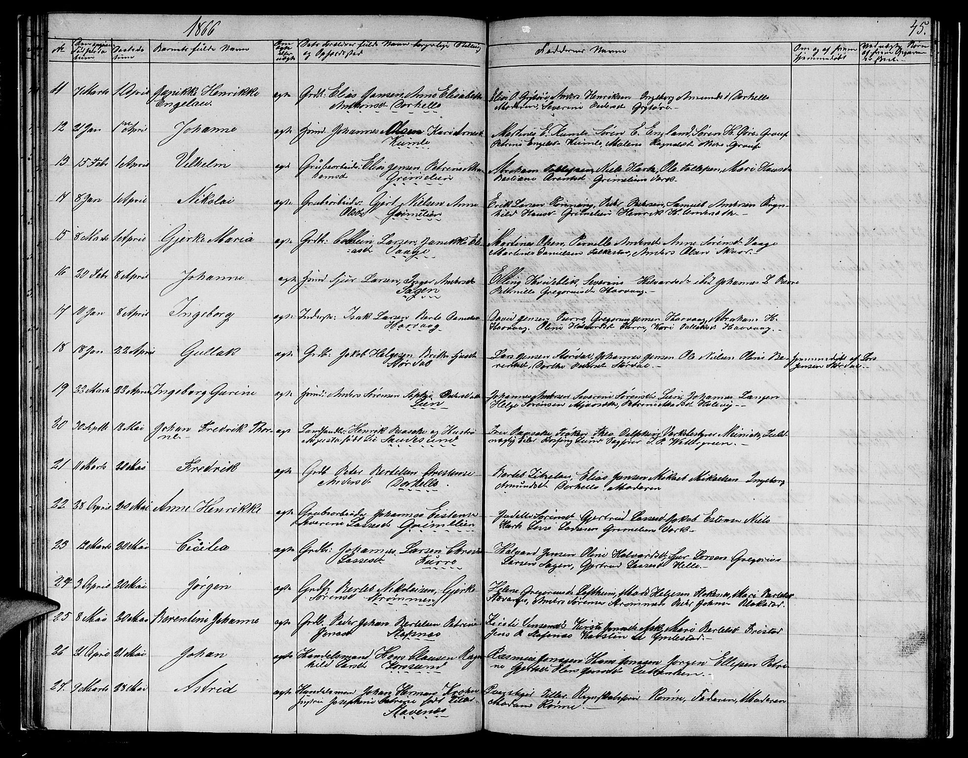 Askvoll sokneprestembete, SAB/A-79501/H/Hab/Haba/L0001: Parish register (copy) no. A 1, 1853-1872, p. 45