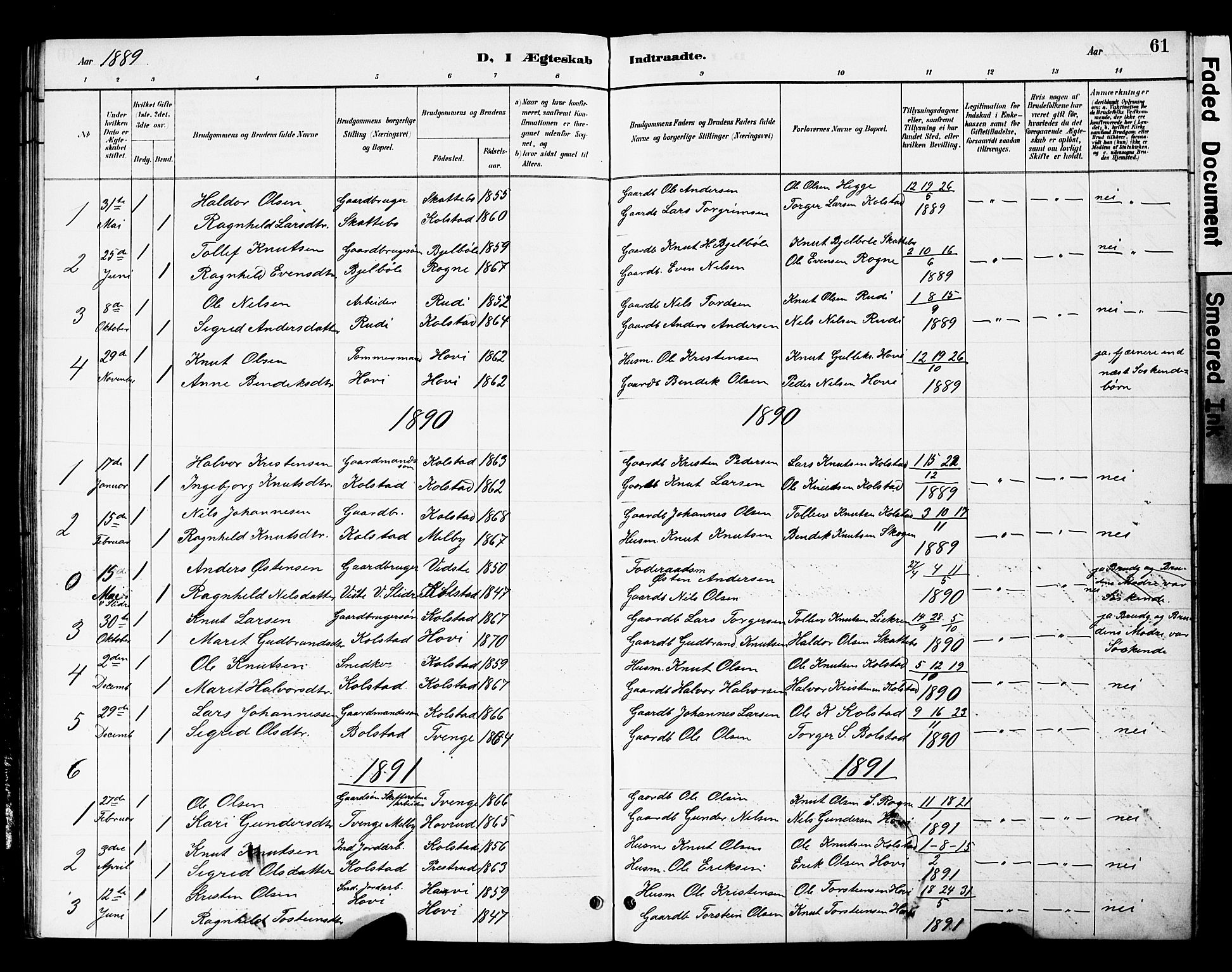 Øystre Slidre prestekontor, AV/SAH-PREST-138/H/Ha/Hab/L0005: Parish register (copy) no. 5, 1887-1910, p. 61