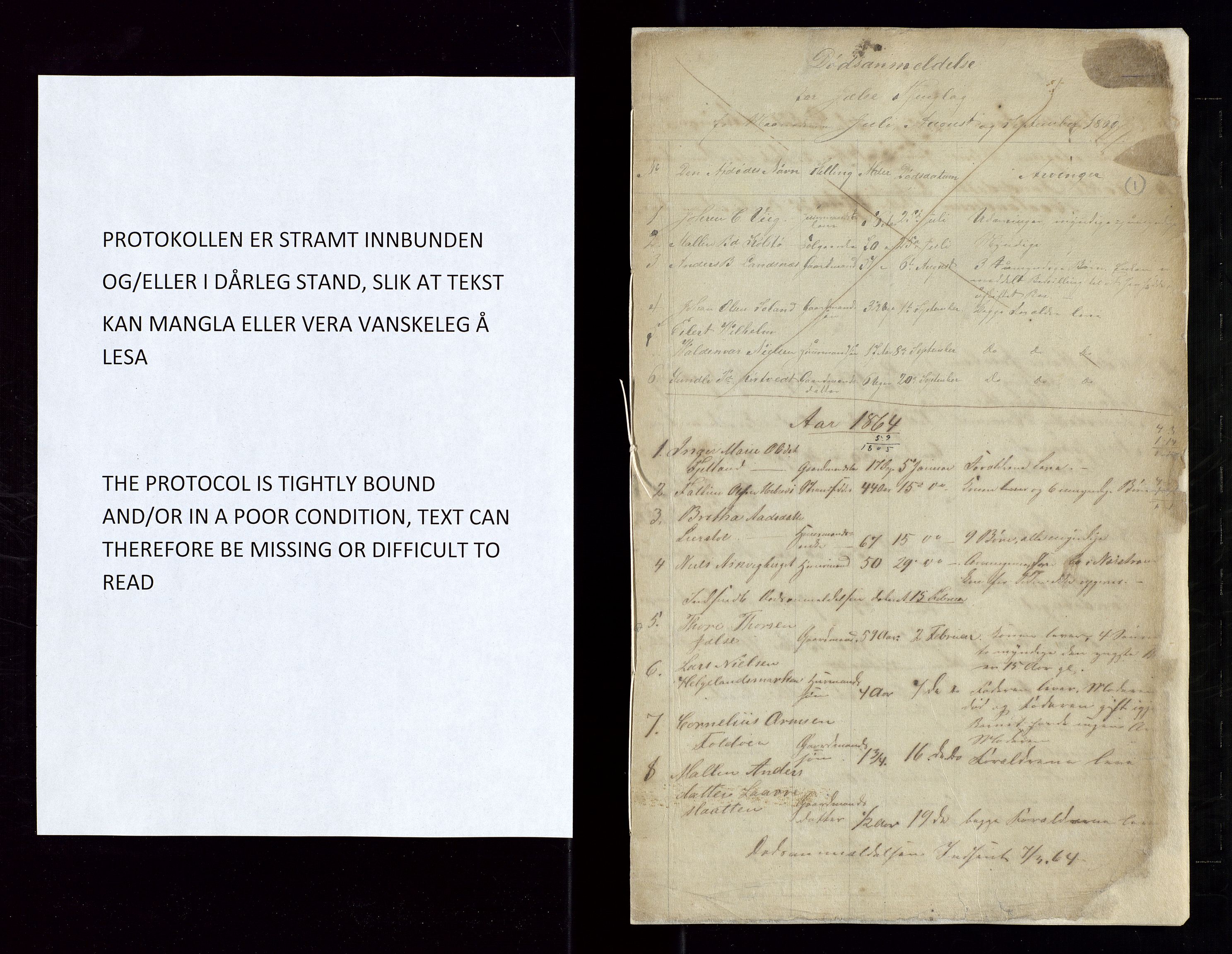 Jelsa lensmannskontor, AV/SAST-A-100360/Gga/L0001: Dødsfallprotokoll, 1864-1869