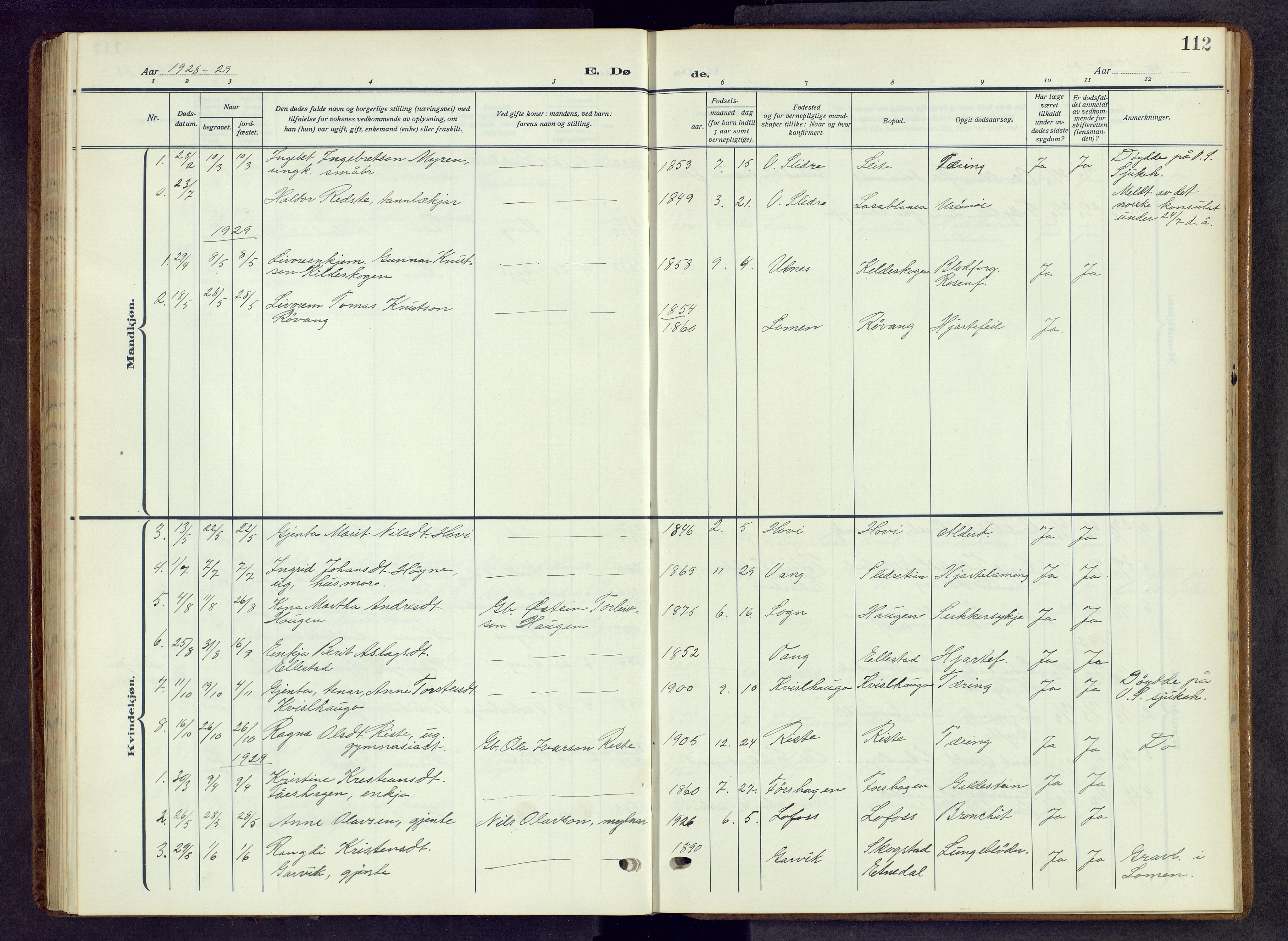 Vestre Slidre prestekontor, SAH/PREST-136/H/Ha/Hab/L0009: Parish register (copy) no. 9, 1914-1970, p. 112