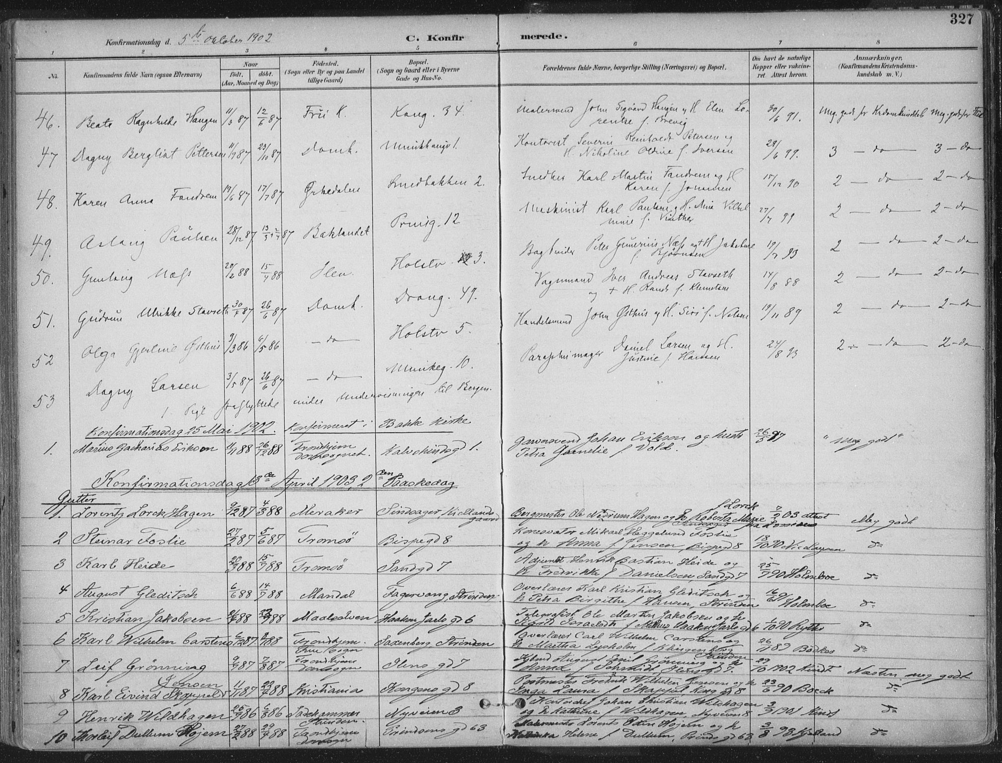 Ministerialprotokoller, klokkerbøker og fødselsregistre - Sør-Trøndelag, SAT/A-1456/601/L0062: Parish register (official) no. 601A30, 1891-1911, p. 327