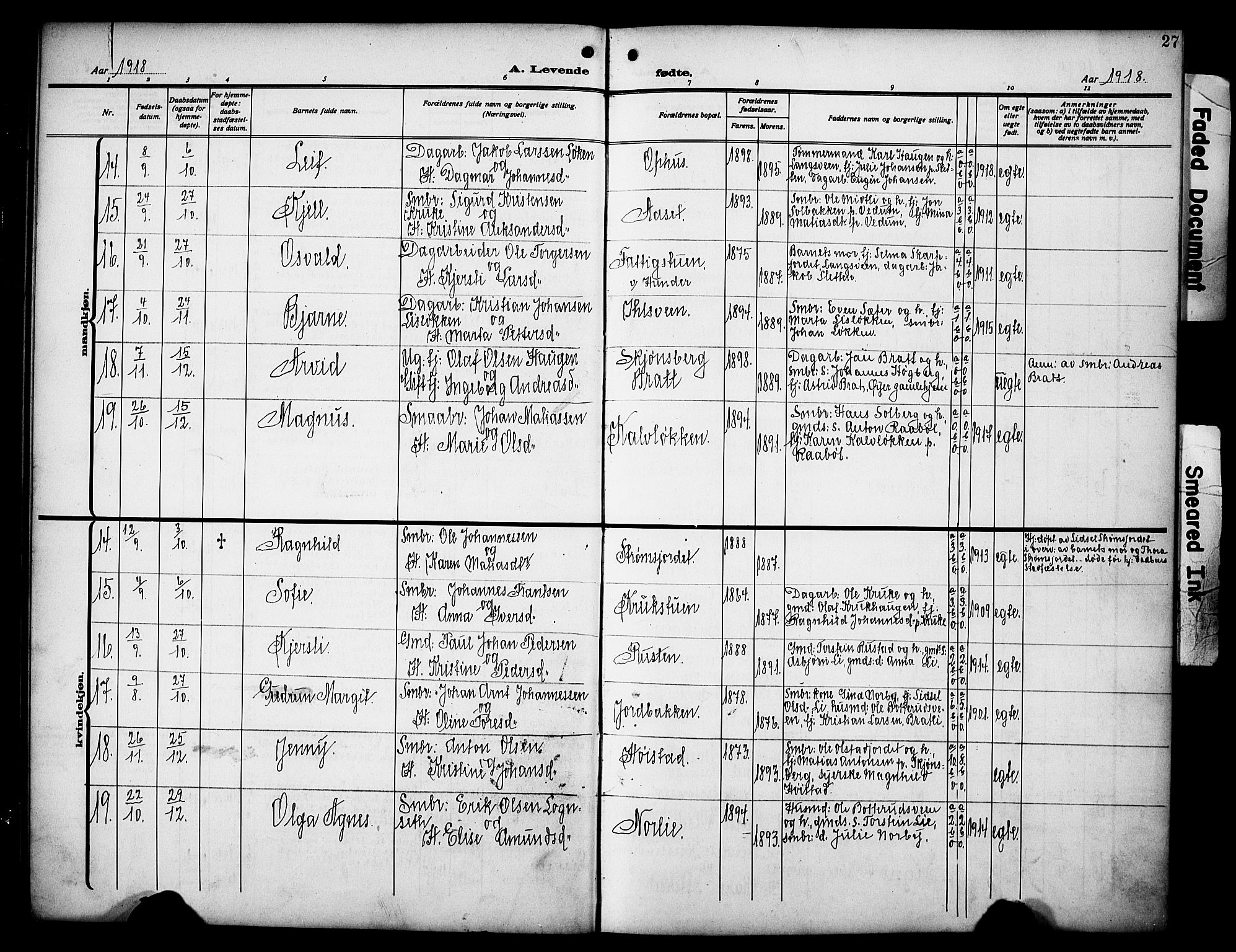 Øyer prestekontor, SAH/PREST-084/H/Ha/Hab/L0007: Parish register (copy) no. 7, 1913-1928, p. 27