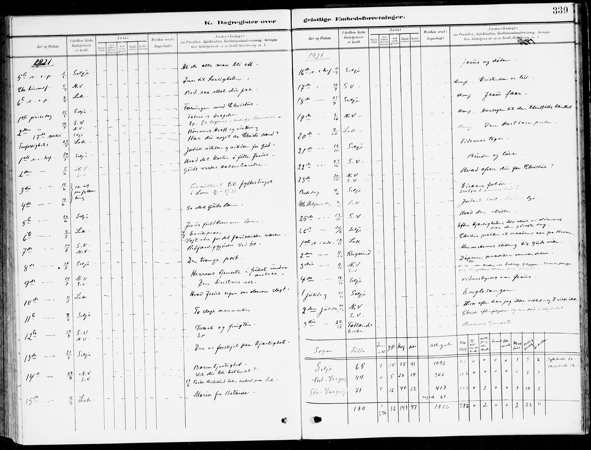 Selje sokneprestembete, SAB/A-99938/H/Ha/Haa/Haab: Parish register (official) no. B 3, 1908-1923, p. 339