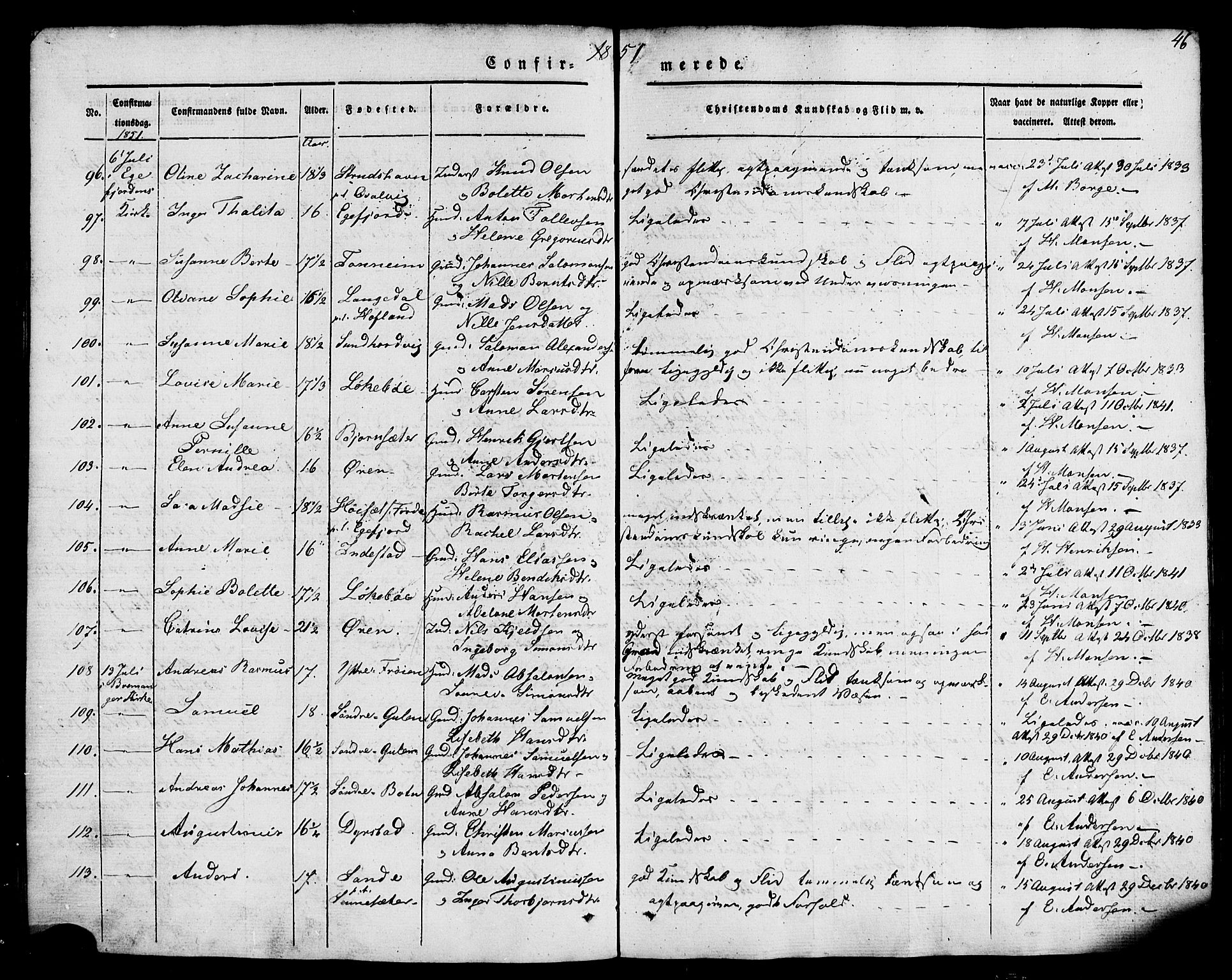 Kinn sokneprestembete, SAB/A-80801/H/Haa/Haaa/L0007: Parish register (official) no. A 7, 1841-1858, p. 46