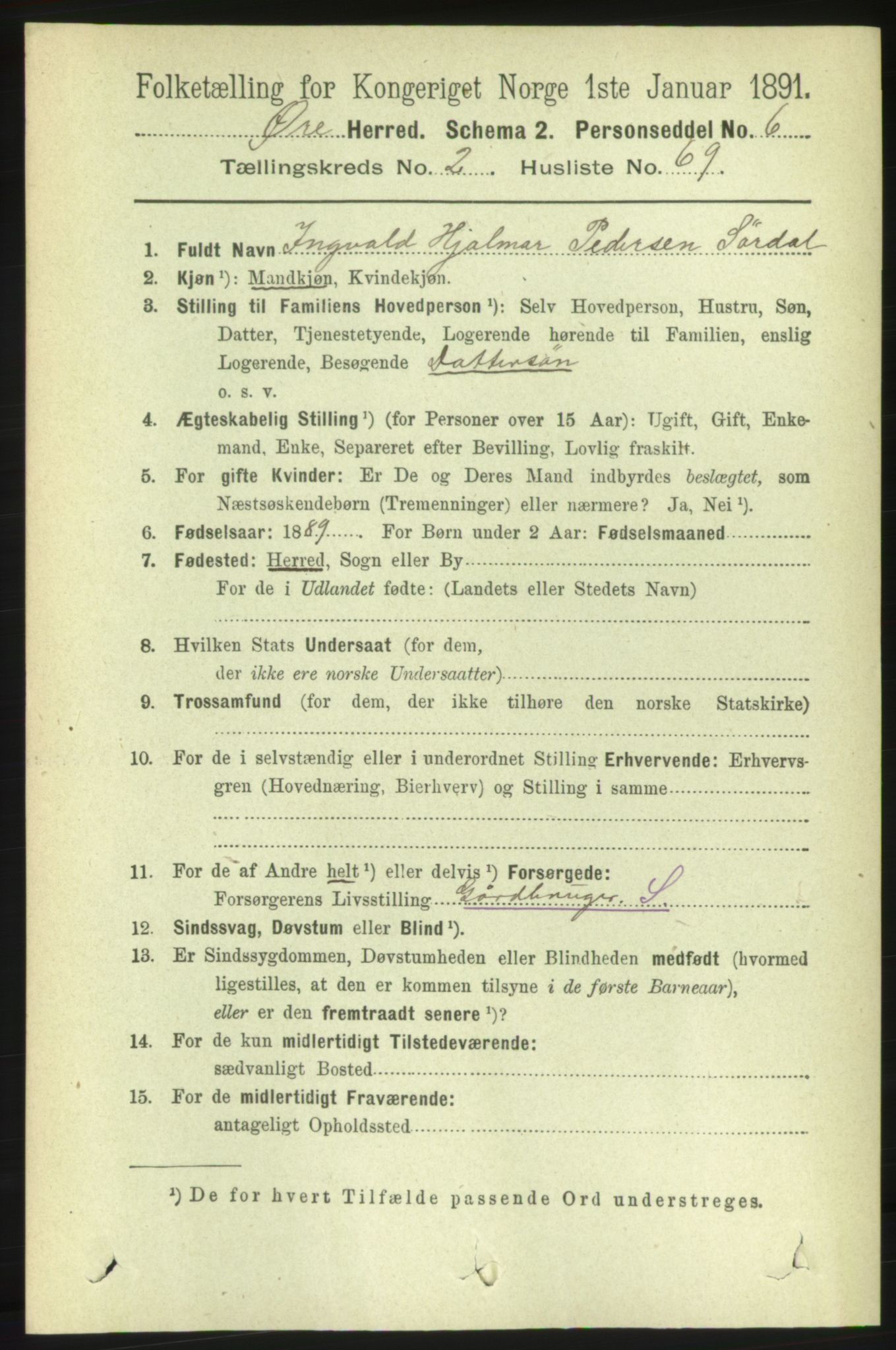 RA, 1891 census for 1558 Øre, 1891, p. 1017