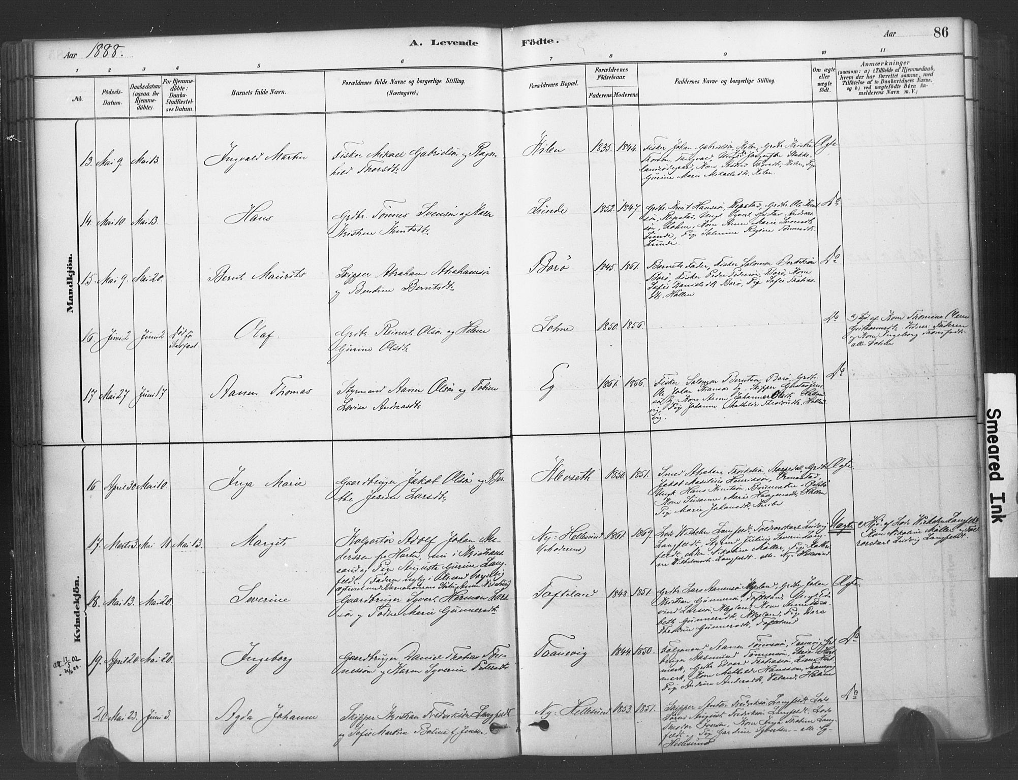 Søgne sokneprestkontor, AV/SAK-1111-0037/F/Fa/Fab/L0012: Parish register (official) no. A 12, 1880-1891, p. 86