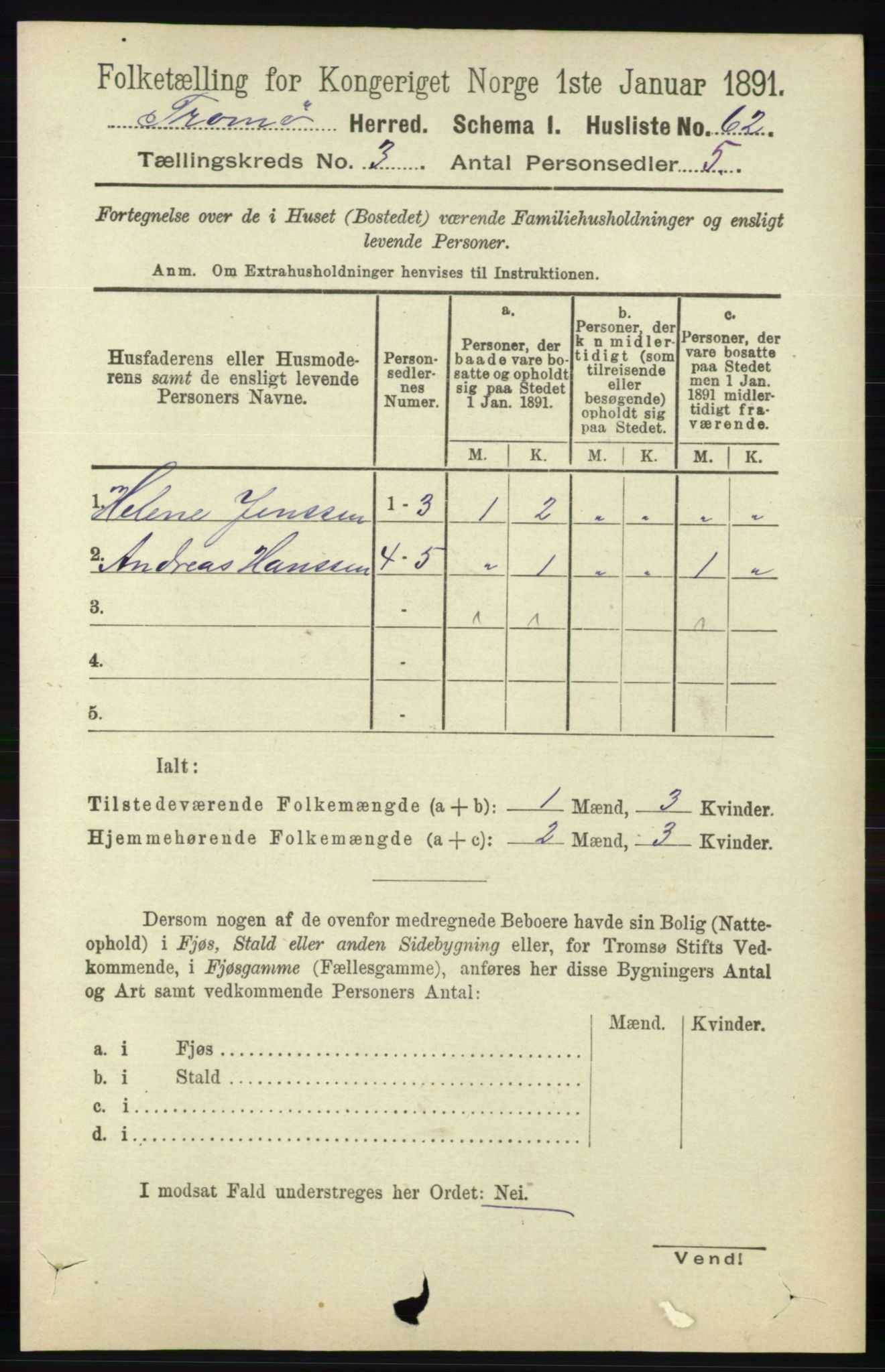 RA, 1891 census for 0921 Tromøy, 1891, p. 952