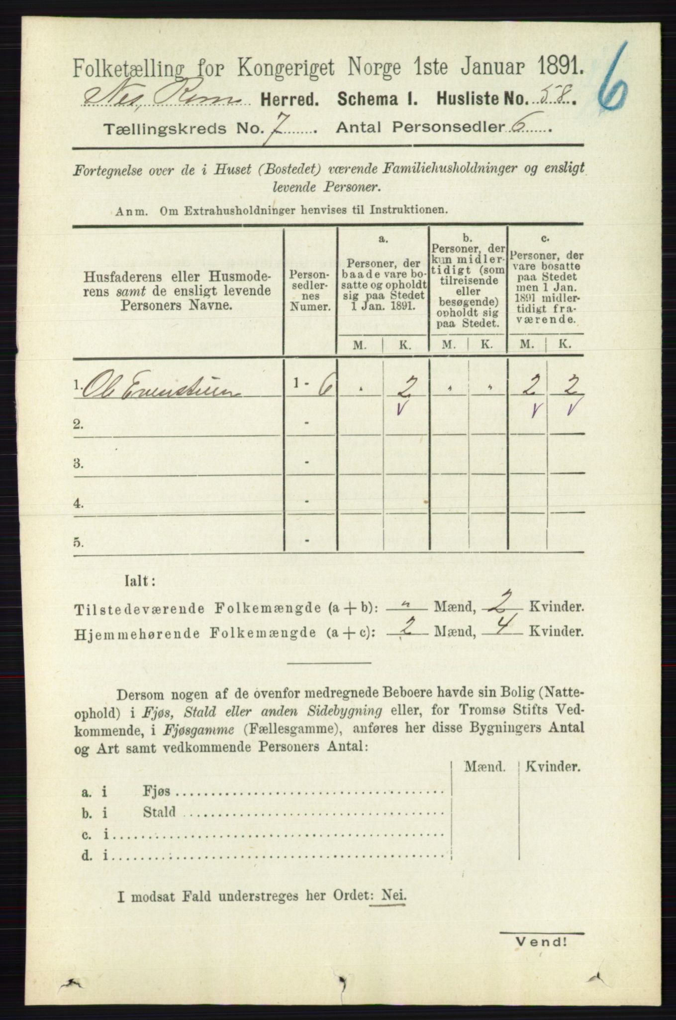 RA, 1891 census for 0236 Nes, 1891, p. 4002