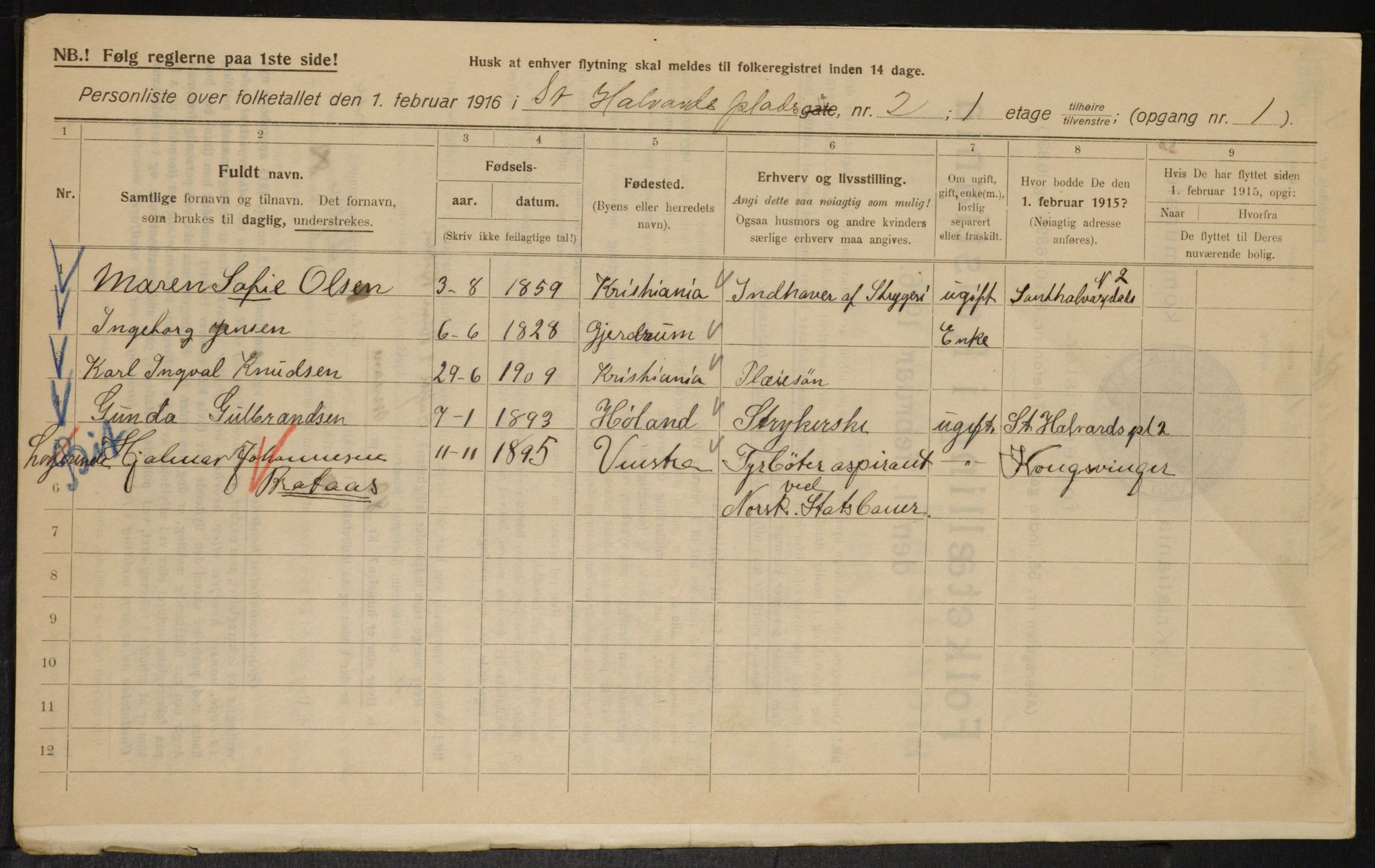 OBA, Municipal Census 1916 for Kristiania, 1916, p. 90152