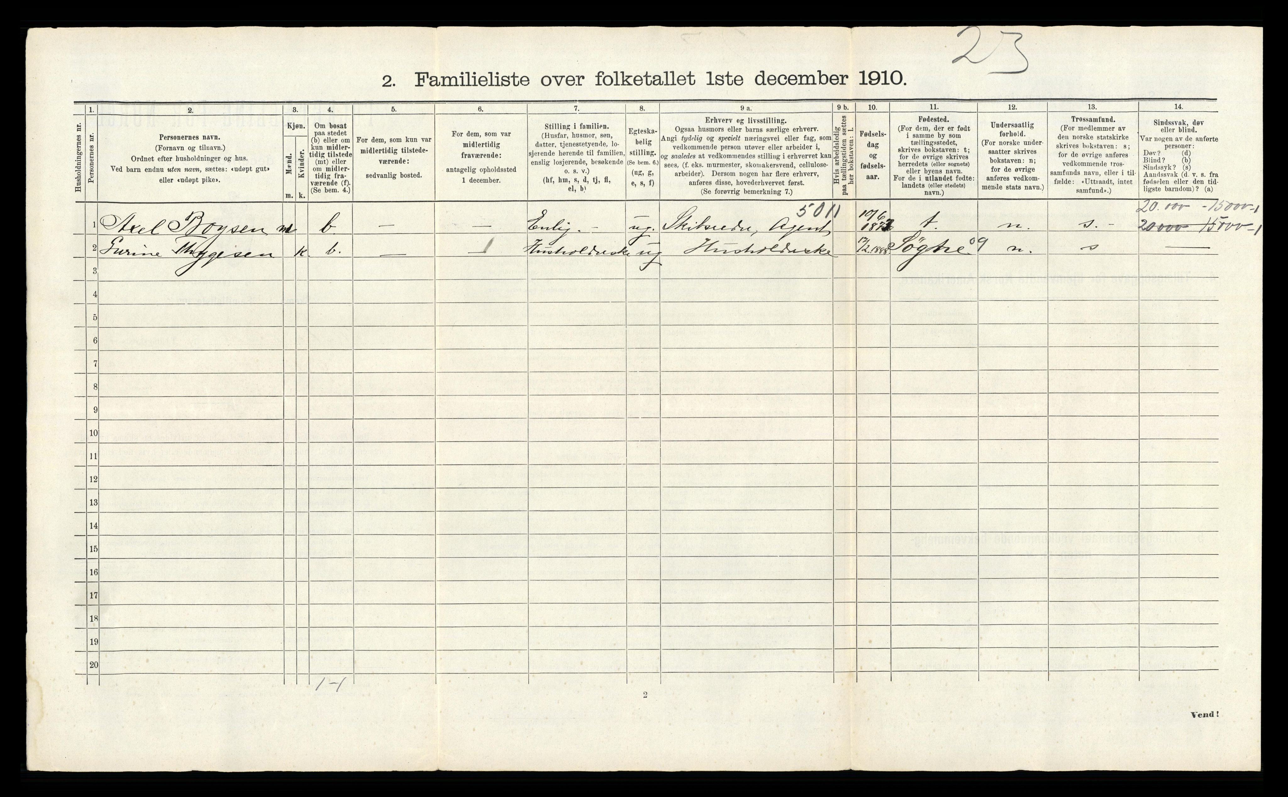 RA, 1910 census for Kristiansand, 1910, p. 155