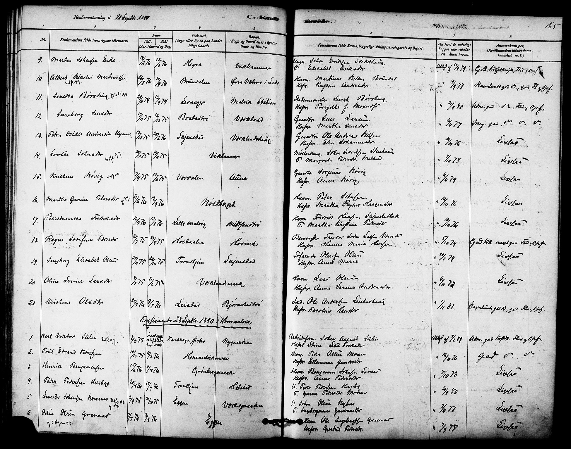Ministerialprotokoller, klokkerbøker og fødselsregistre - Sør-Trøndelag, SAT/A-1456/616/L0410: Parish register (official) no. 616A07, 1878-1893, p. 165