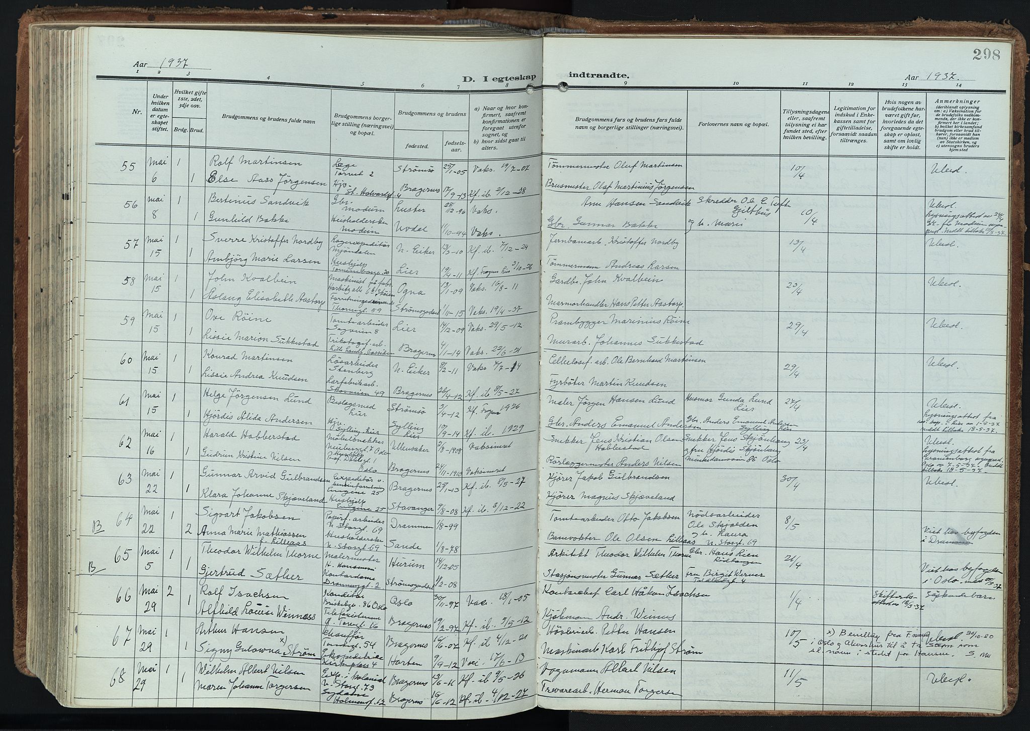 Bragernes kirkebøker, SAKO/A-6/F/Fc/L0009: Parish register (official) no. III 9, 1921-1939, p. 298