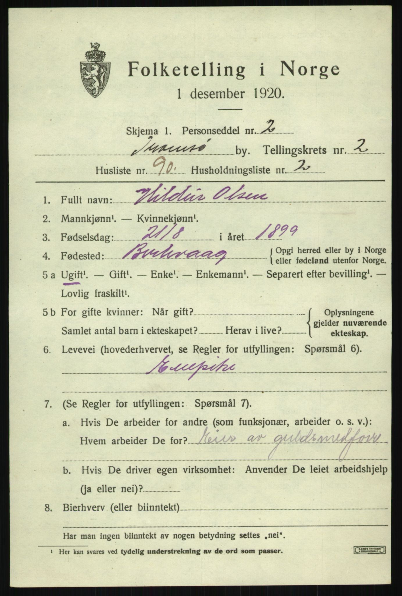 SATØ, 1920 census for Tromsø, 1920, p. 10279