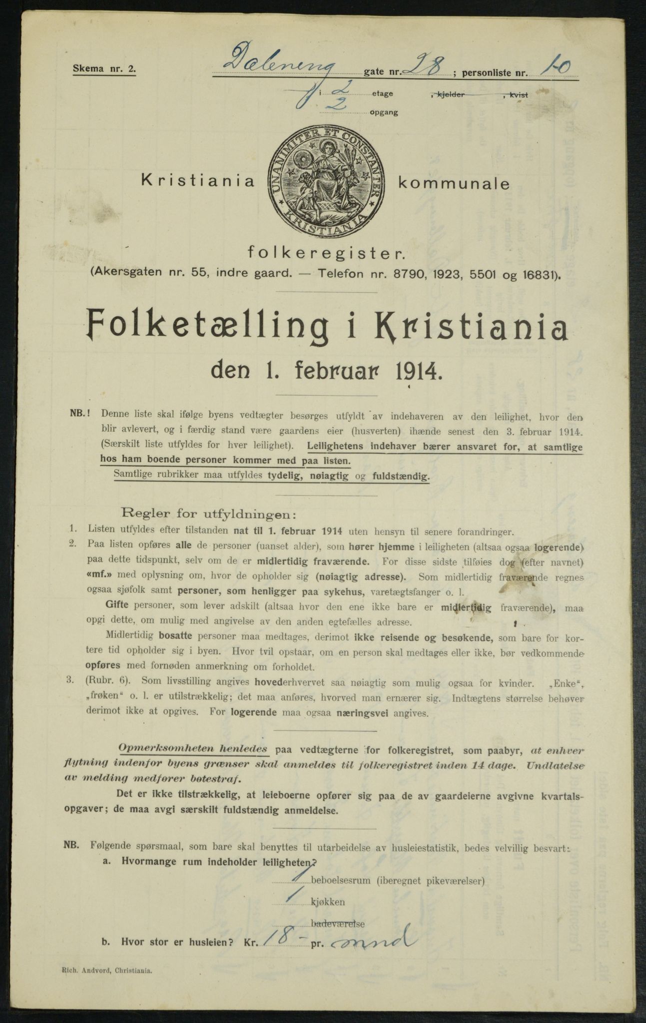 OBA, Municipal Census 1914 for Kristiania, 1914, p. 17740