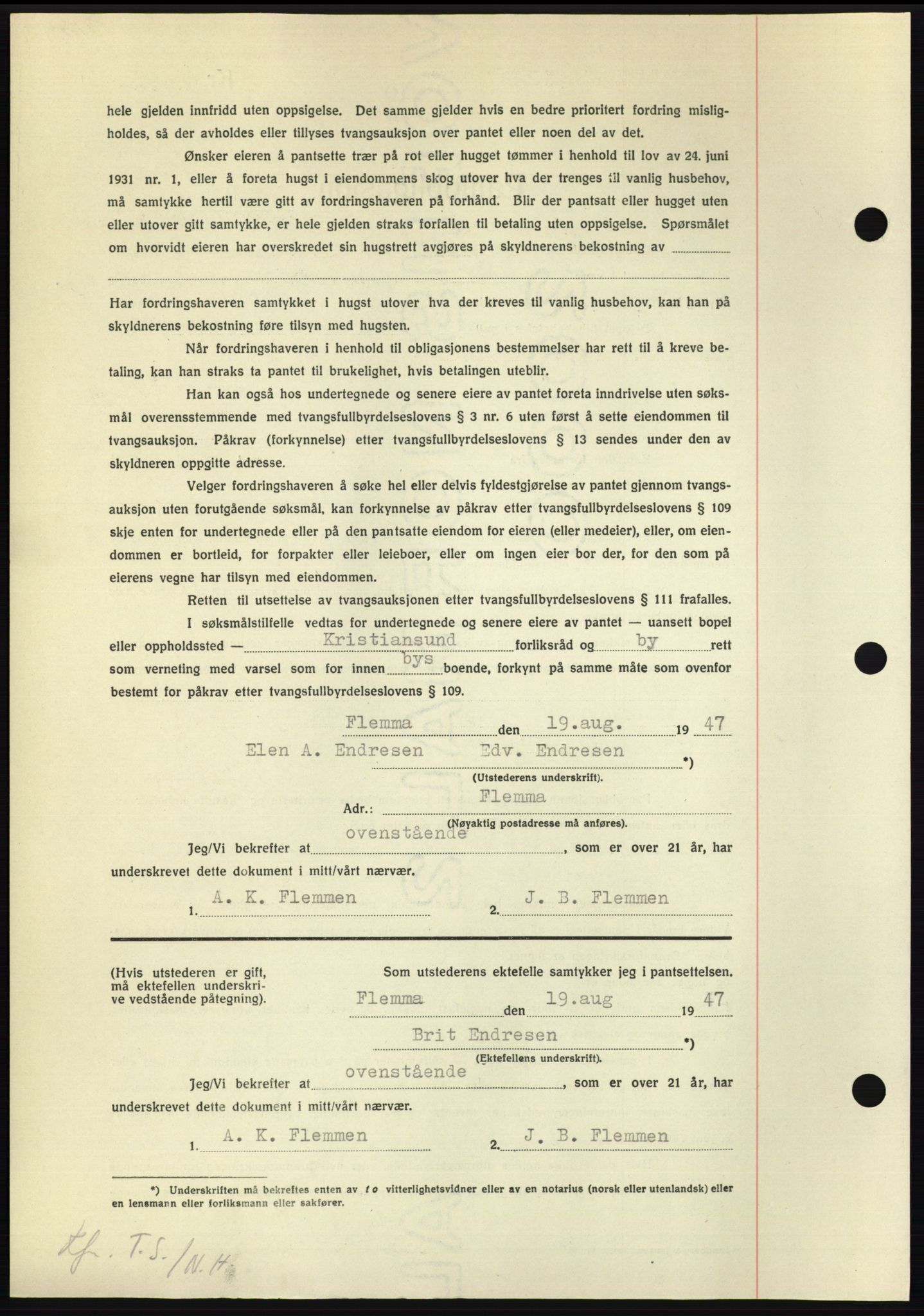 Nordmøre sorenskriveri, AV/SAT-A-4132/1/2/2Ca: Mortgage book no. B96, 1947-1947, Diary no: : 2042/1947