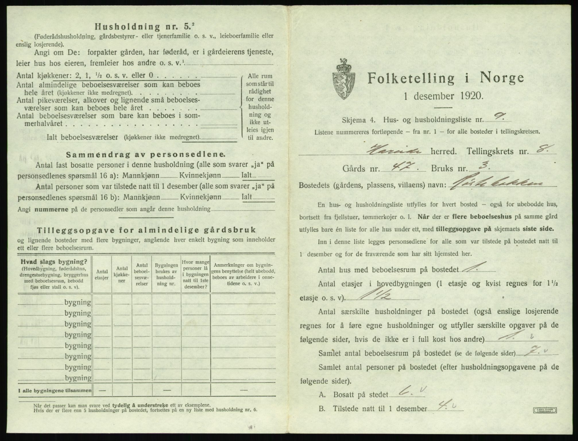 SAT, 1920 census for Hareid, 1920, p. 399