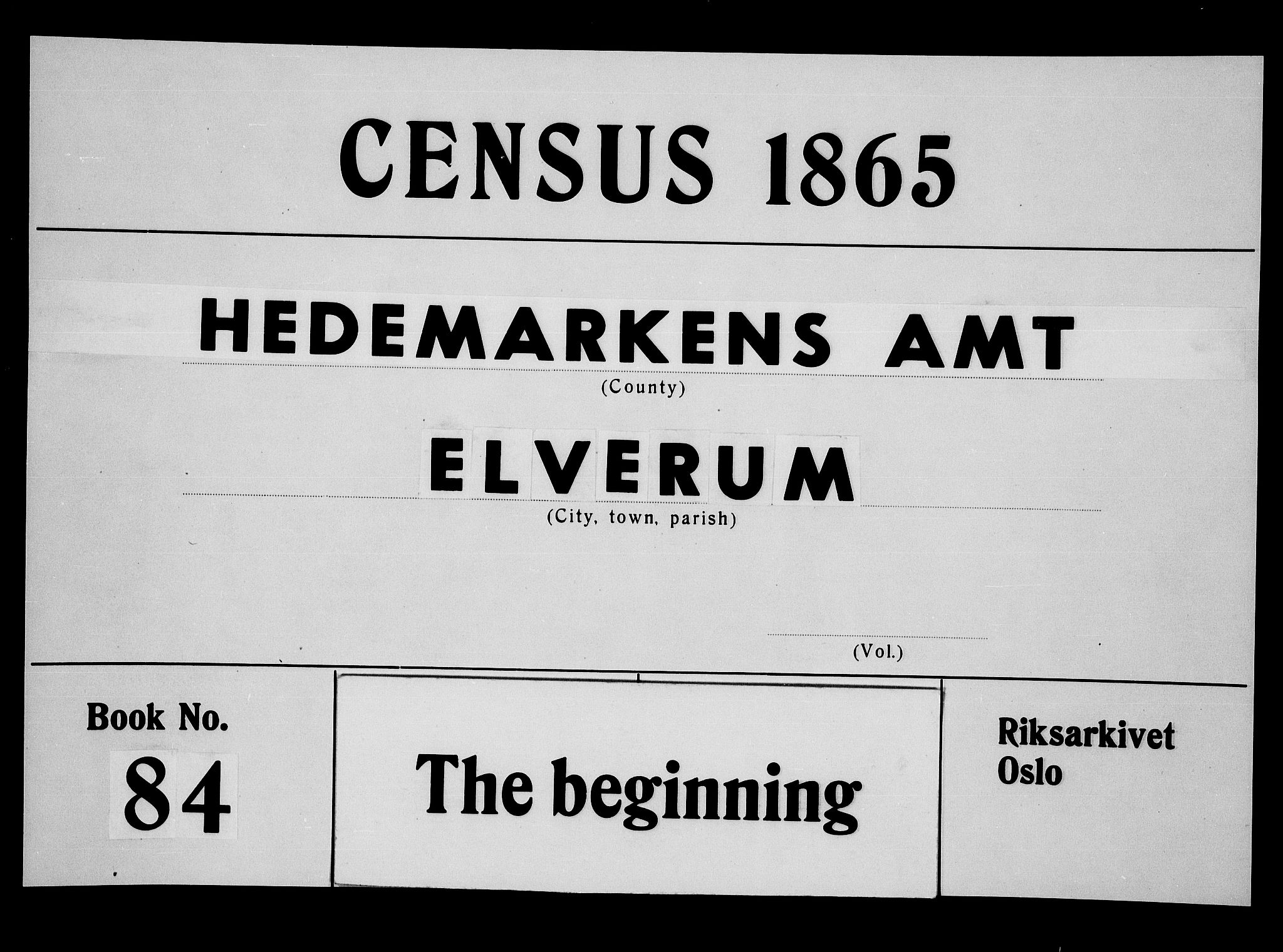 RA, 1865 census for Elverum, 1865, p. 1