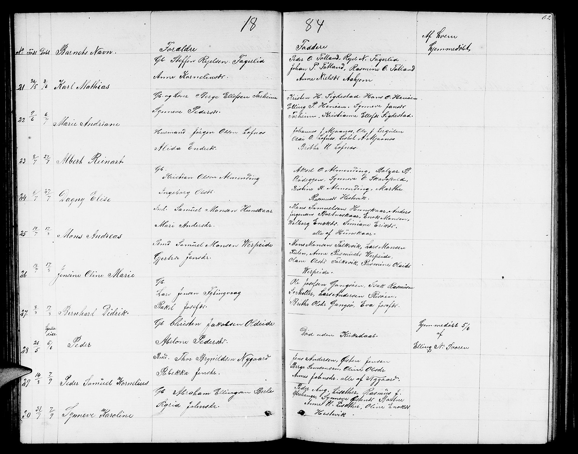 Davik sokneprestembete, AV/SAB-A-79701/H/Hab/Habc/L0001: Parish register (copy) no. C 1, 1866-1888, p. 62