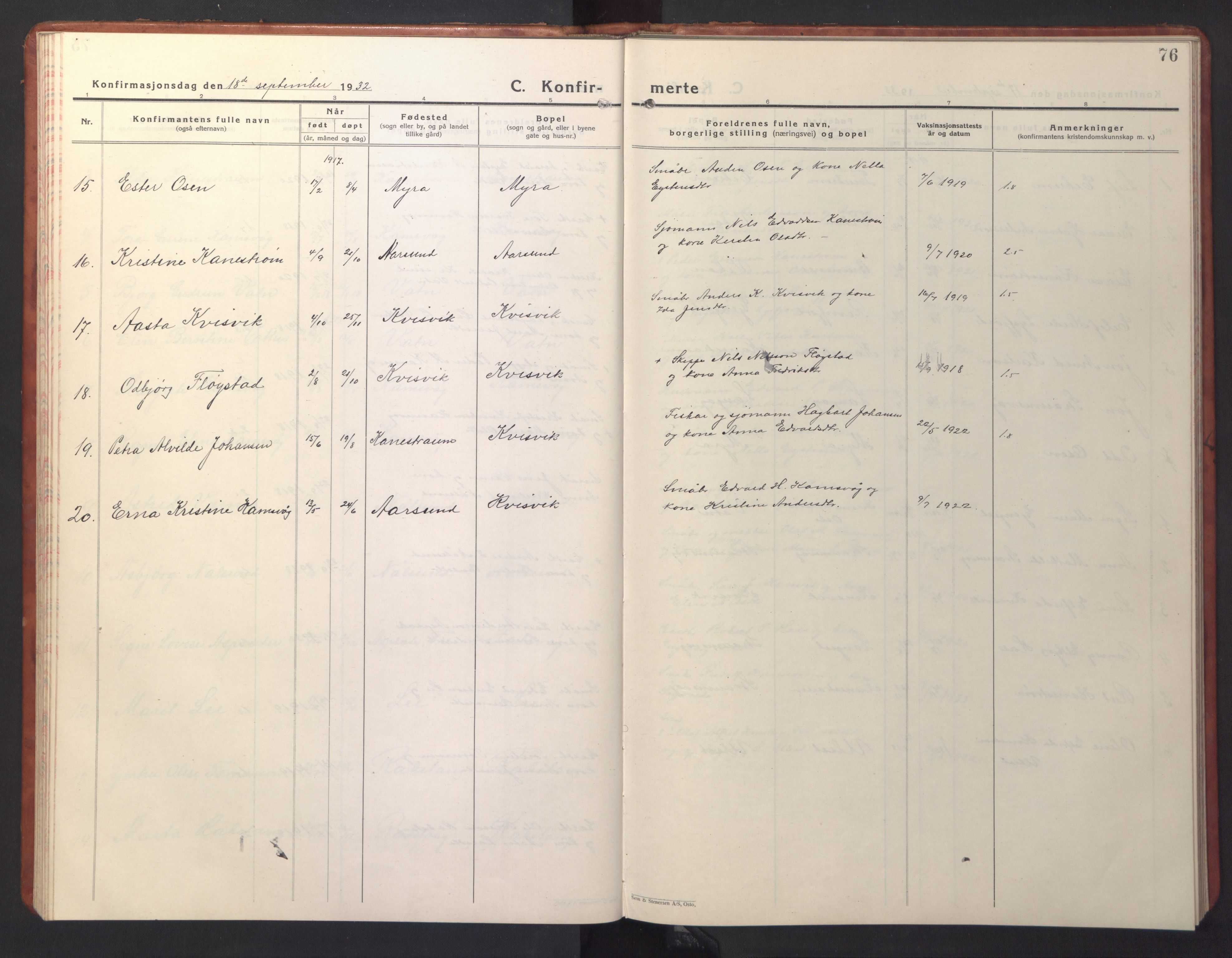 Ministerialprotokoller, klokkerbøker og fødselsregistre - Møre og Romsdal, AV/SAT-A-1454/587/L1002: Parish register (copy) no. 587C02, 1926-1951, p. 76