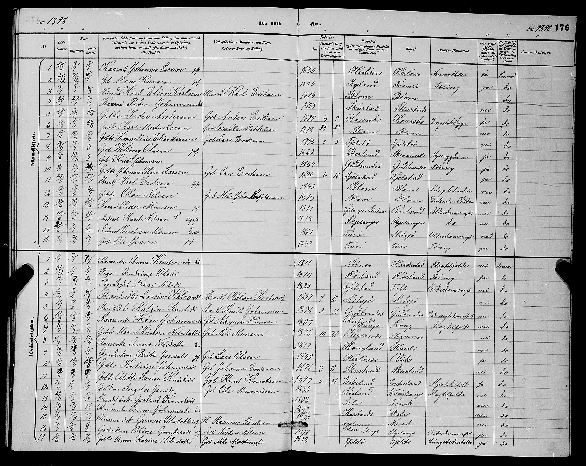 Herdla Sokneprestembete, SAB/A-75701/H/Hab: Parish register (copy) no. A 3, 1889-1899, p. 176