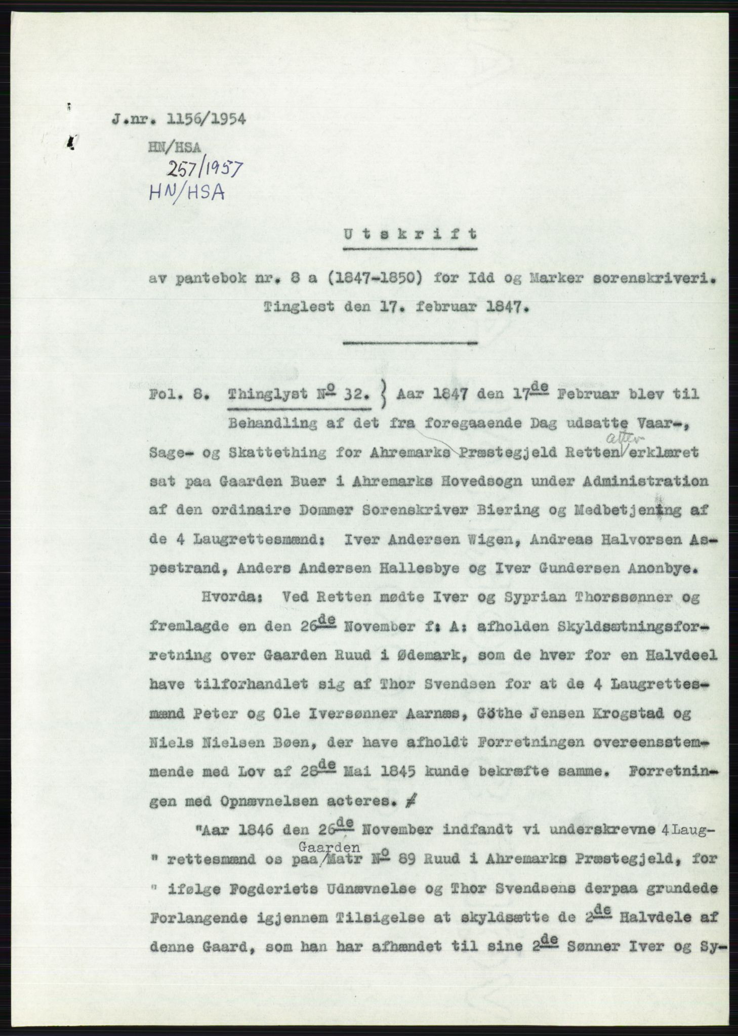 Statsarkivet i Oslo, SAO/A-10621/Z/Zd/L0001: Avskrifter, j.nr 34/1953 og 385-1291/1954, 1953-1954, p. 455