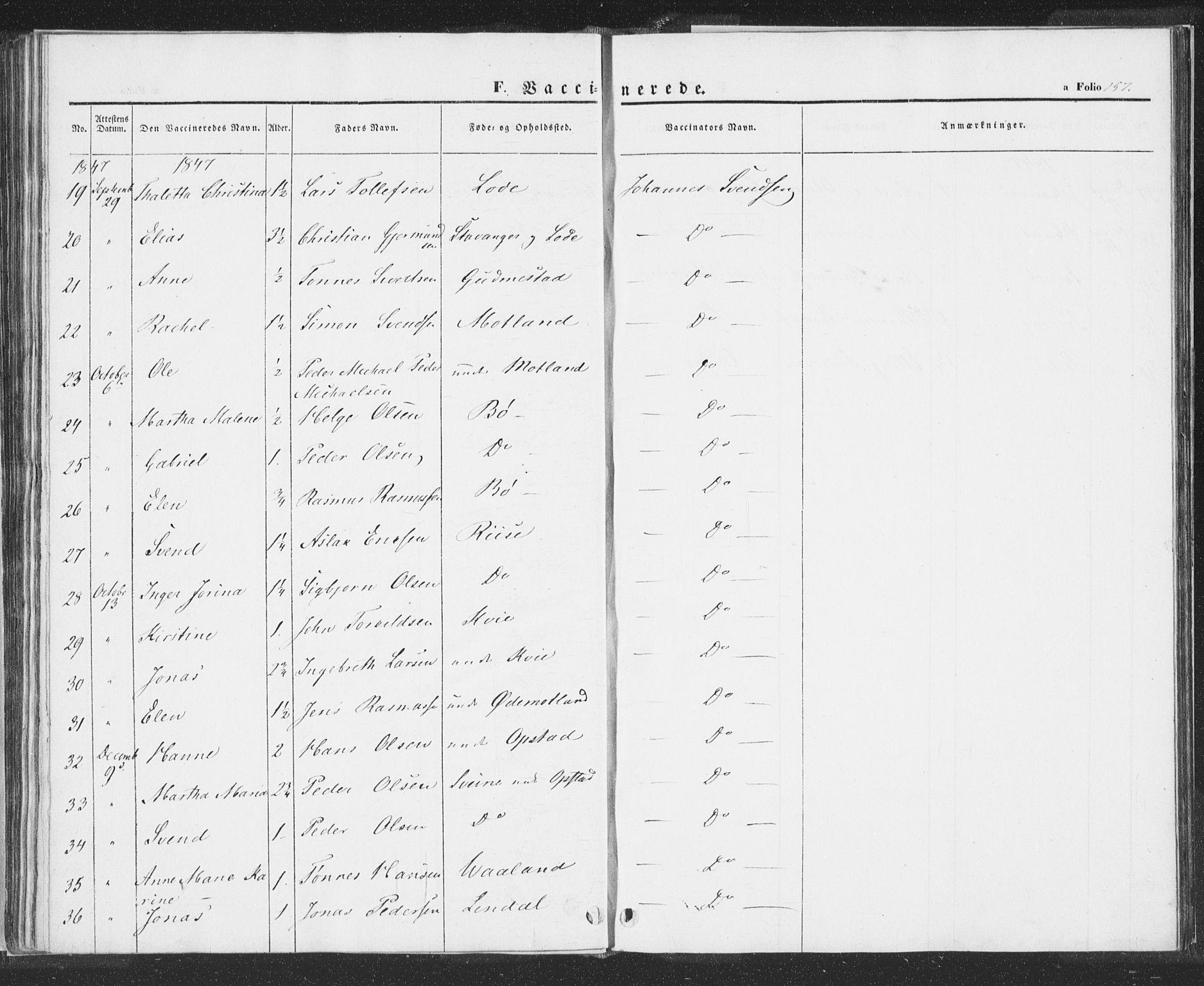 Hå sokneprestkontor, AV/SAST-A-101801/001/30BA/L0006: Parish register (official) no. A 5, 1842-1853, p. 157