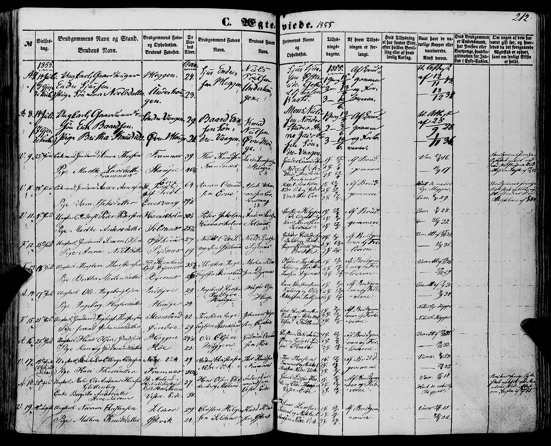 Fjelberg sokneprestembete, SAB/A-75201/H/Haa: Parish register (official) no. A 7, 1851-1867, p. 212