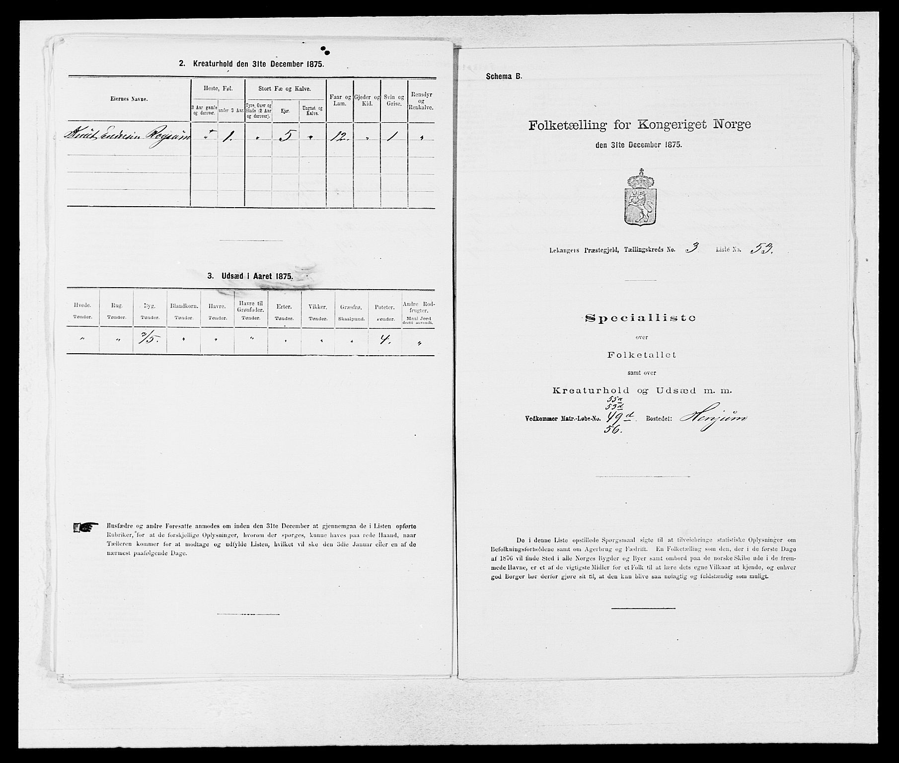 SAB, 1875 census for 1419P Leikanger, 1875, p. 299